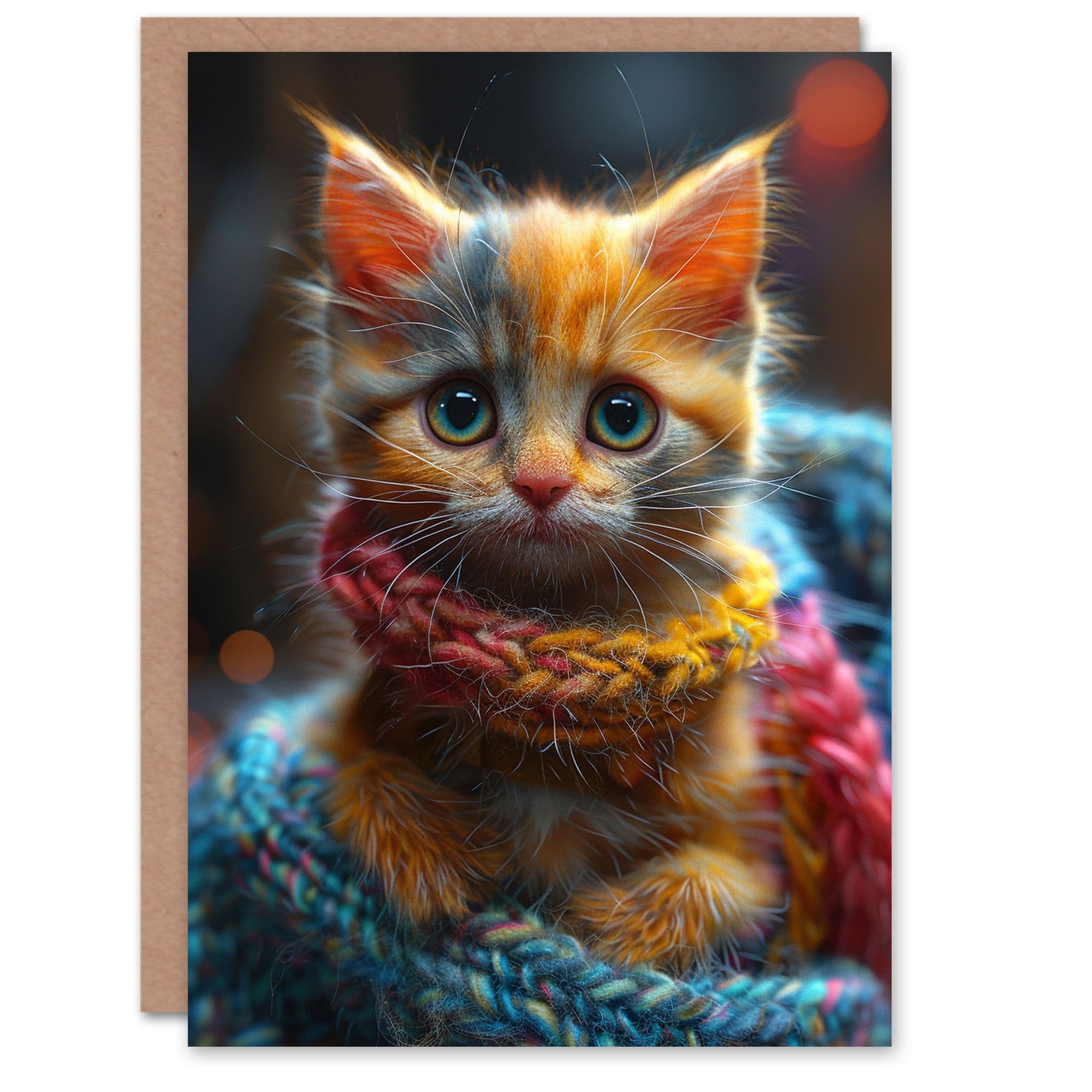 Birthday Card Adorable Kitten Wool Scarf Baby Cat Pet For Son Daughter Girl Boy Kids Happy Card