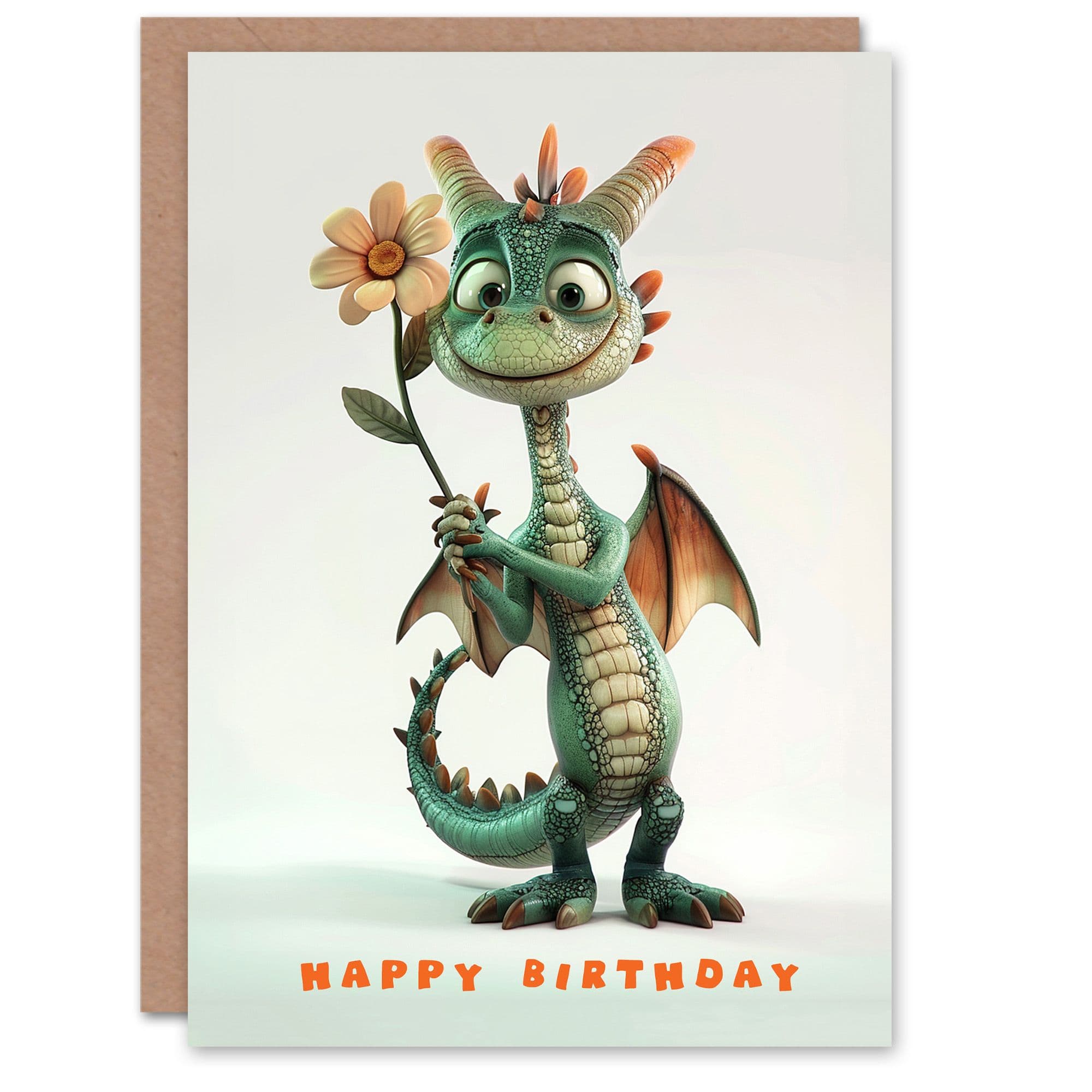 Birthday Card Cute Dragon with Daisy Flower Cartoon For Son Daughter Girl Boy Kids Happy Card