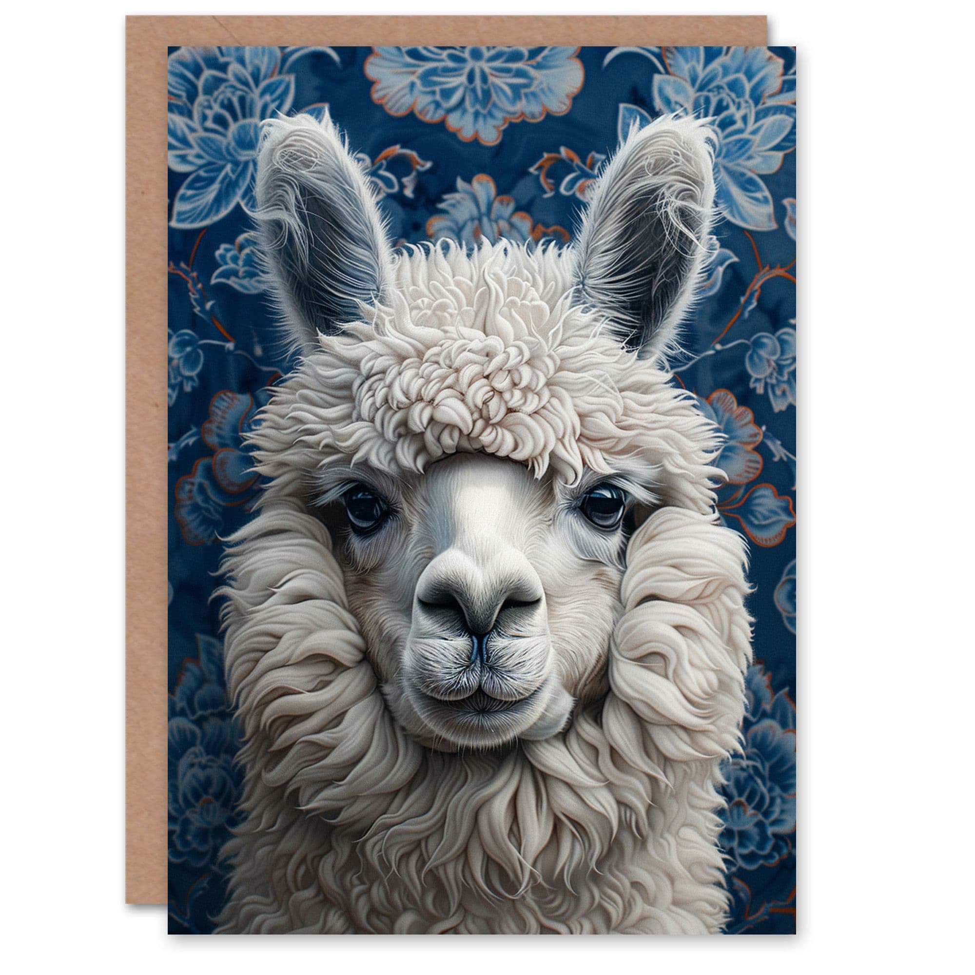 Birthday Card Alpaca Head Blue Floral Pattern For Son Daughter Girl Boy Kids Happy Card
