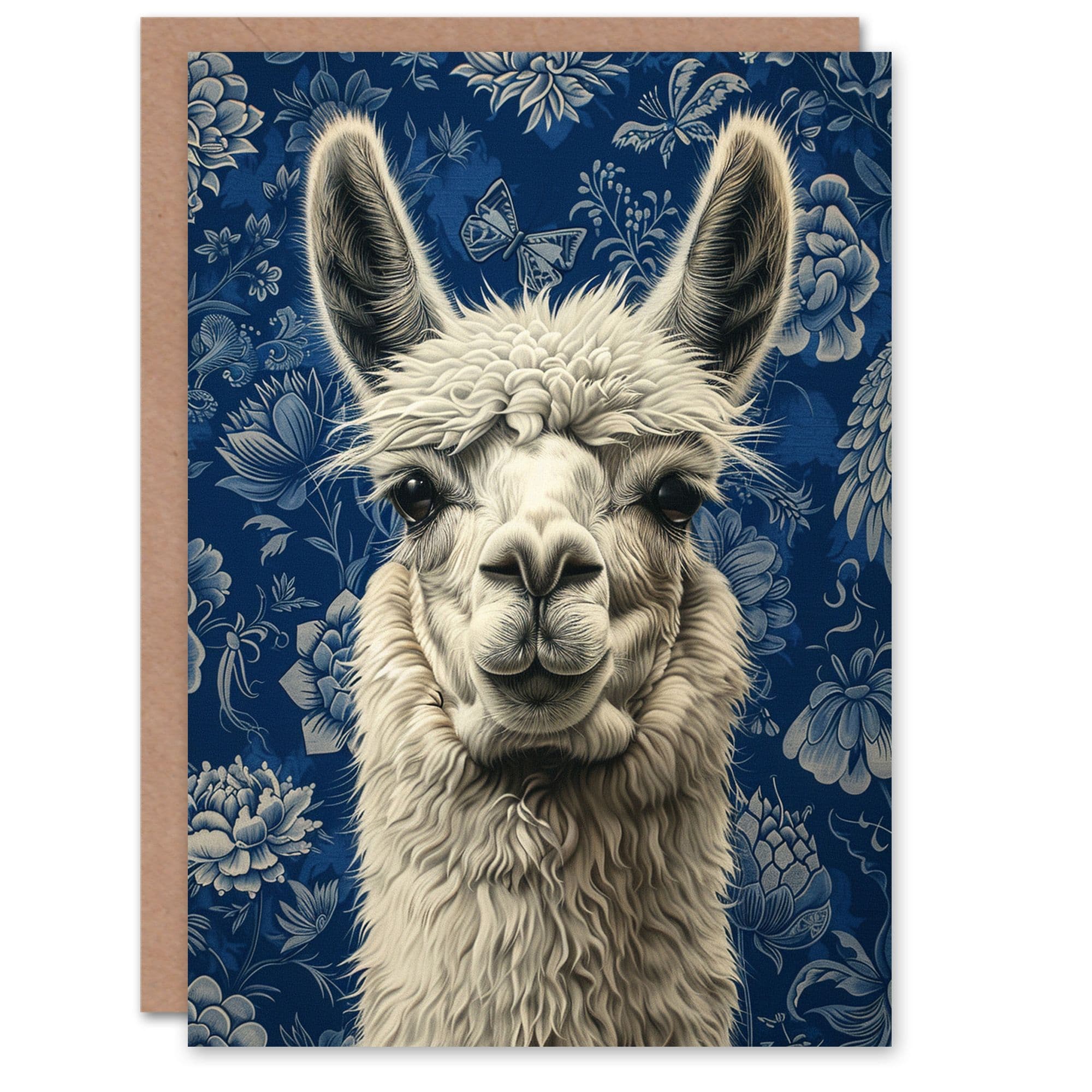 Birthday Card Llama Head Blue Floral Pattern For Son Daughter Girl Boy Kids Happy Card