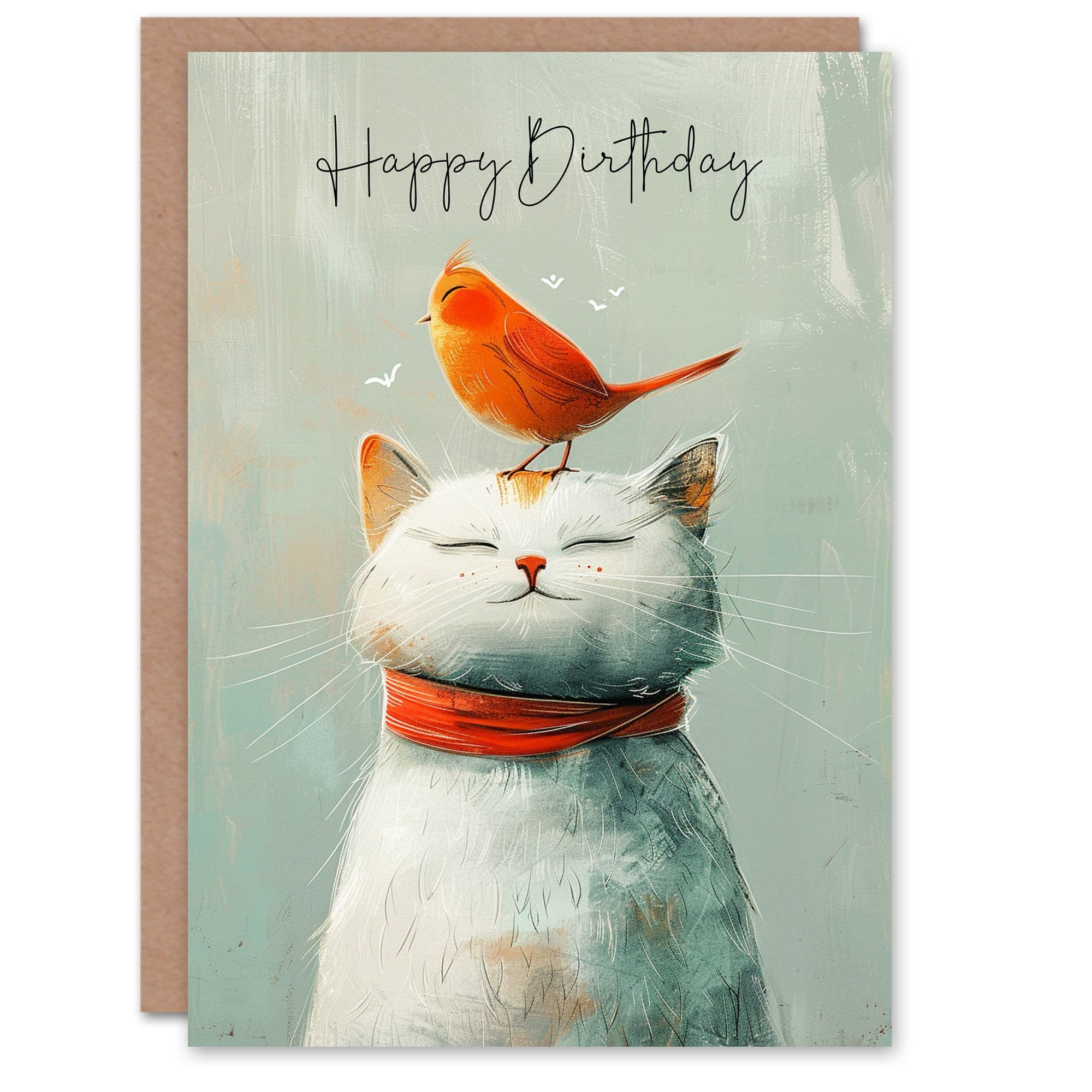 Birthday Card Cat Pet Red Bird Happy Friends For Son Daughter Girl Boy Kids Happy Card