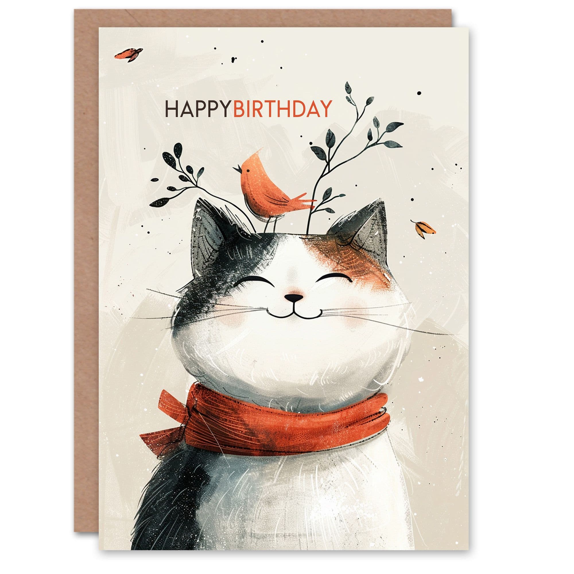 Birthday Card Happy Cat Pet Bird Friend on Head Son Daughter Happy Card