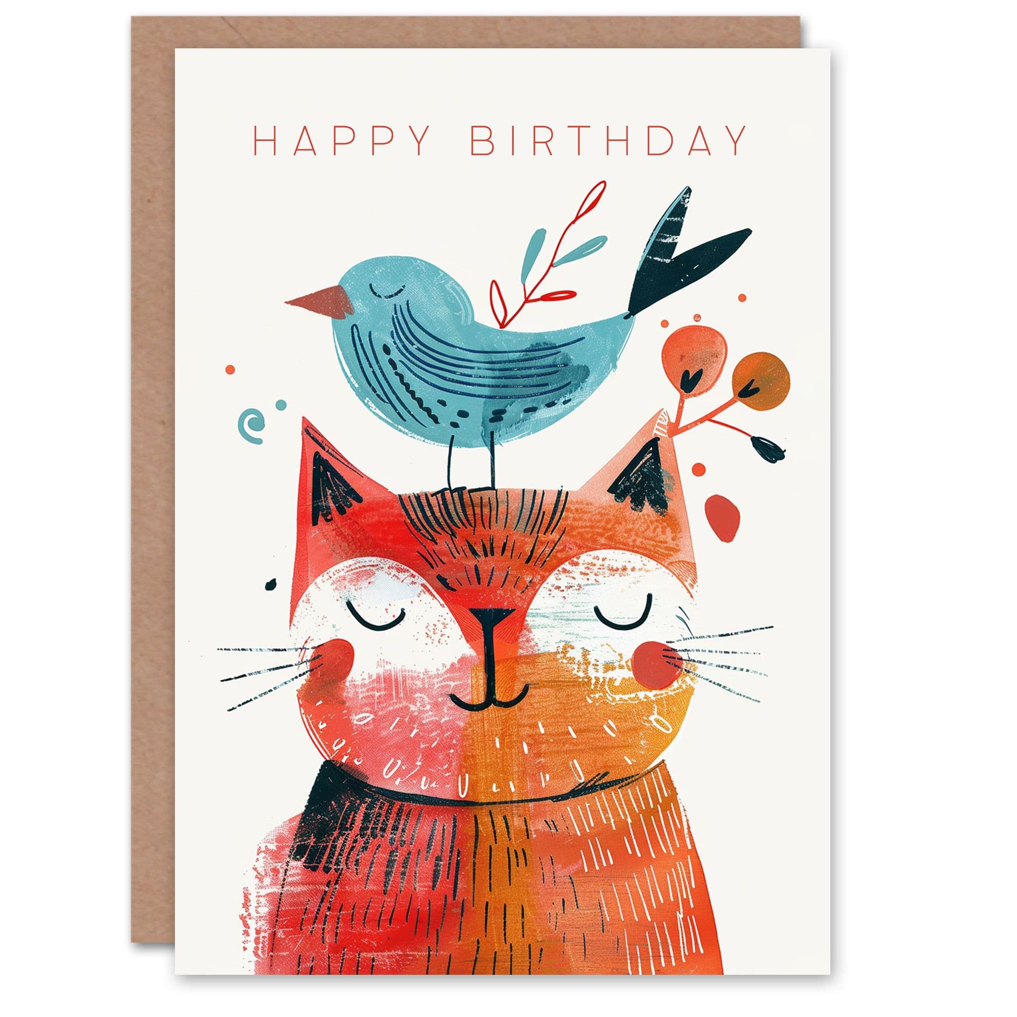Birthday Card Happy Cat Pet Bird Friend Son Daughter Happy Card