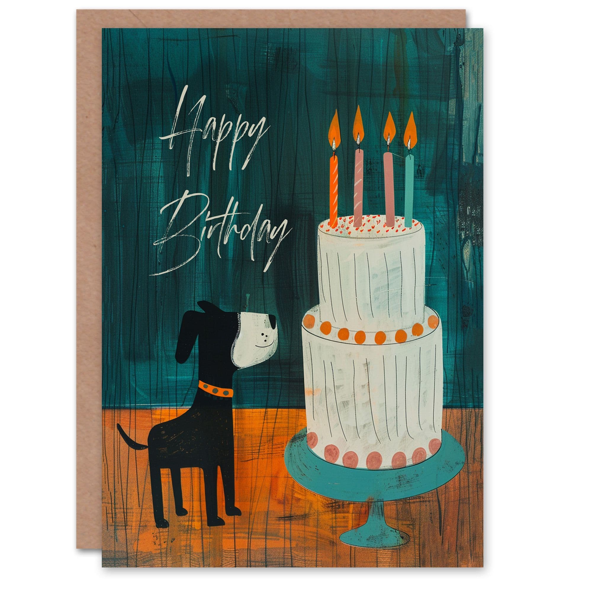 Birthday Card Cute Puppy Dog Pet Cake Candles Son Daughter Happy Card