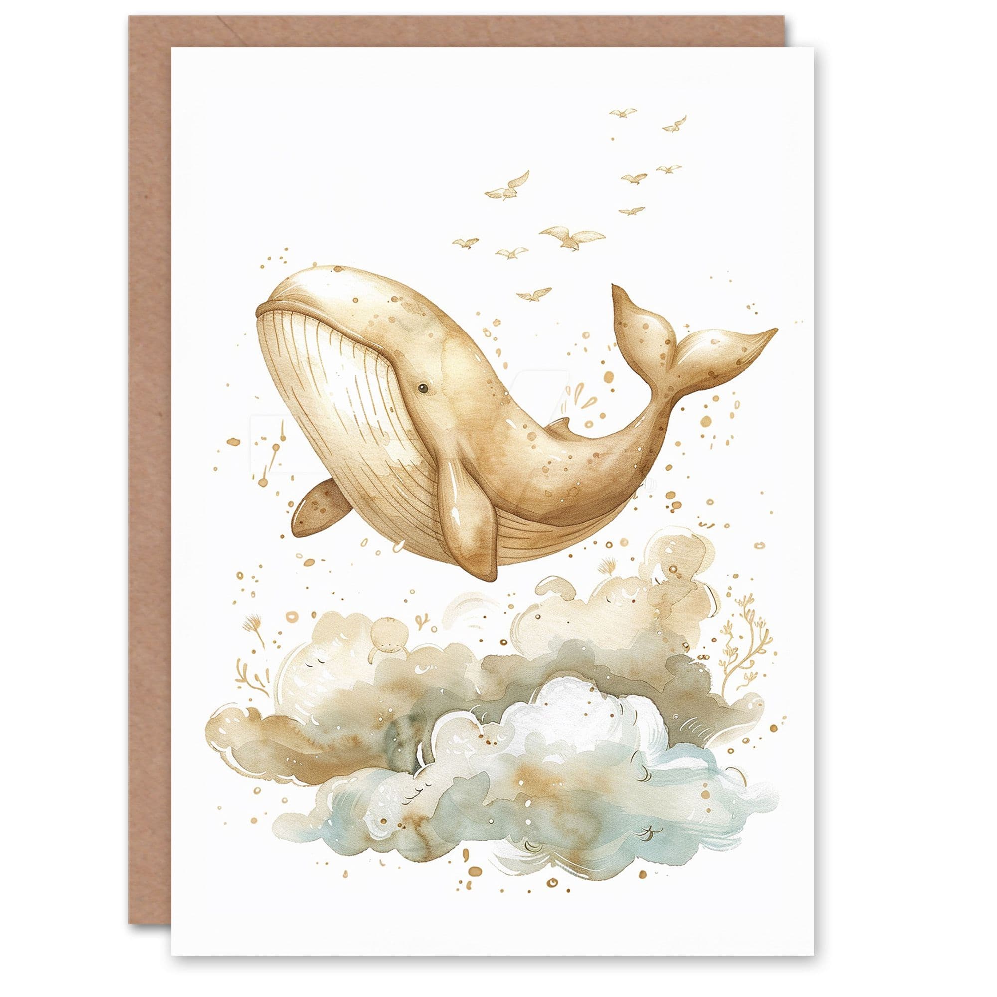 Birthday Card Cute Whale Flying Birds Clouds Son Daughter Happy Card