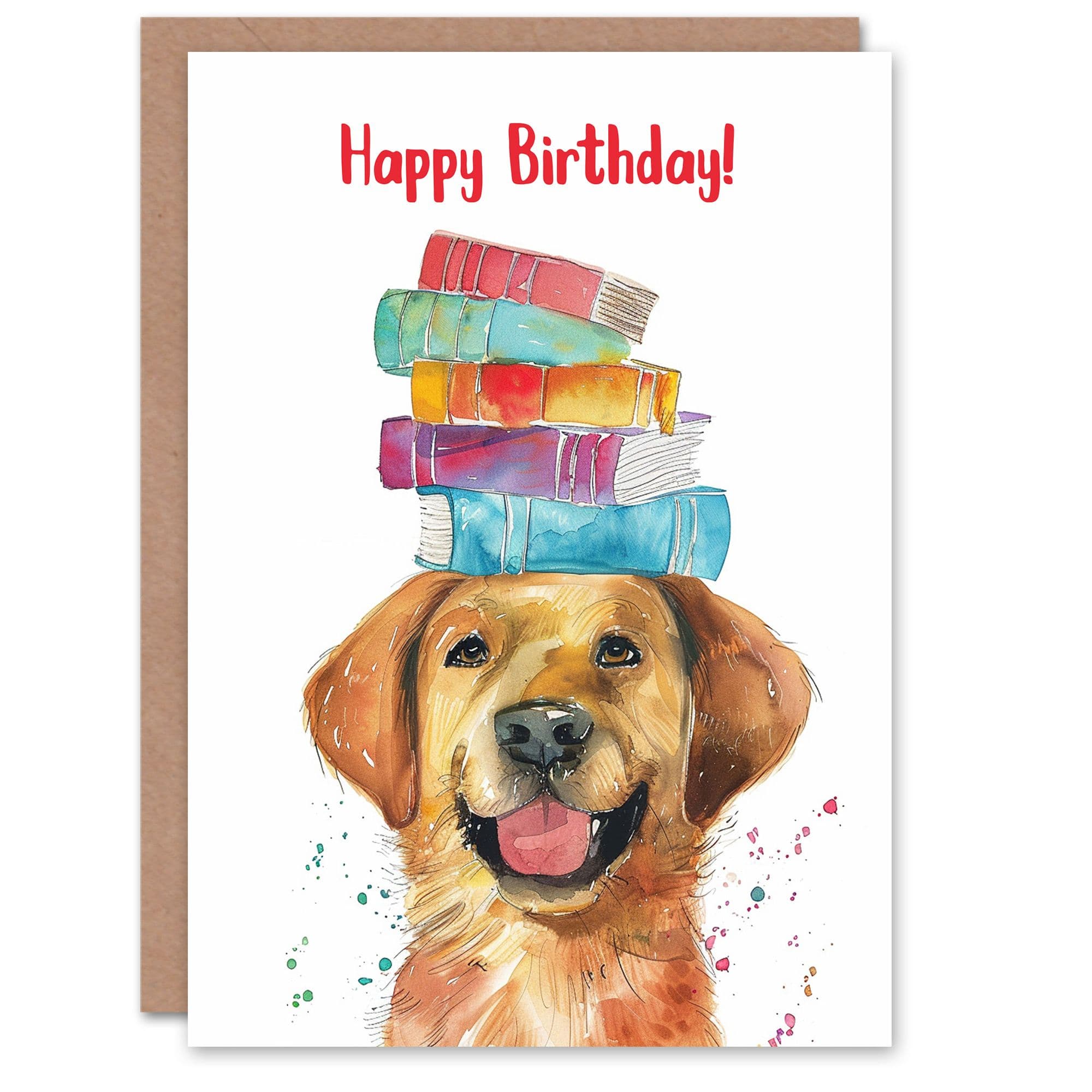 Birthday Card Happy Labrador Dog Pet Book Stack on Head Son Daughter Happy Card
