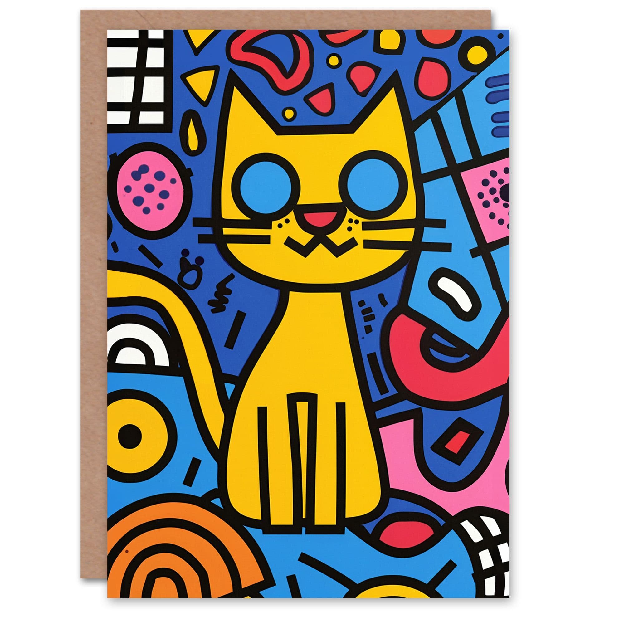 Birthday Card Trippy Abstract Pop Art Pattern Cat Lover Son Daughter Happy Card