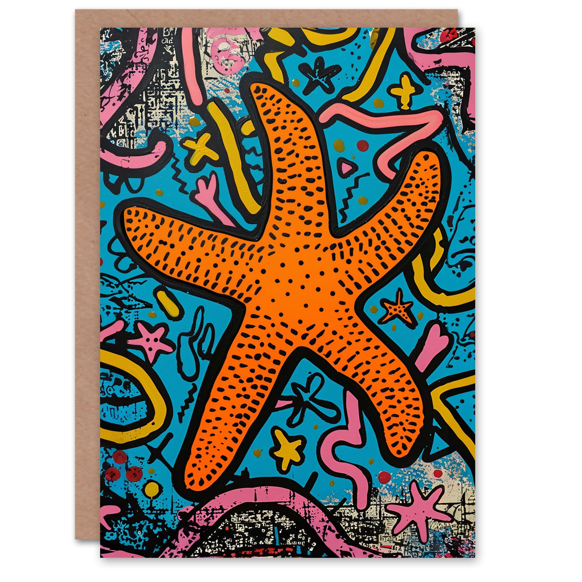 Birthday Card Starfish Abstract Pattern Graffiti Style Son Daughter Happy Card