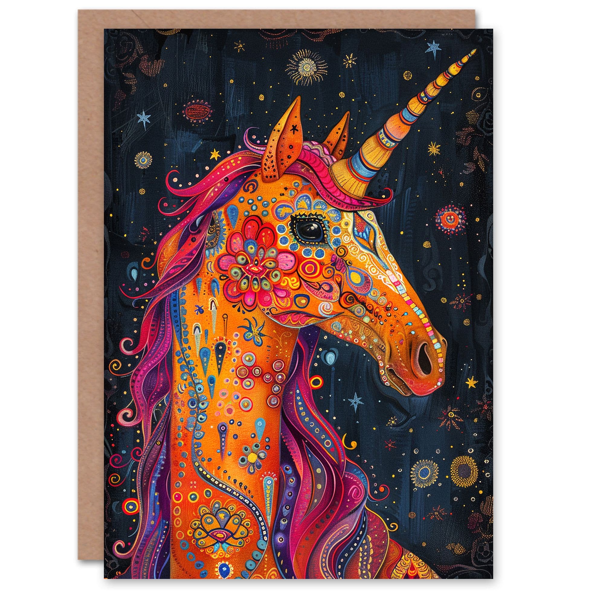 Birthday Card Magical Unicorn Colourful Ornate Flower Pattern Son Daughter Happy Card