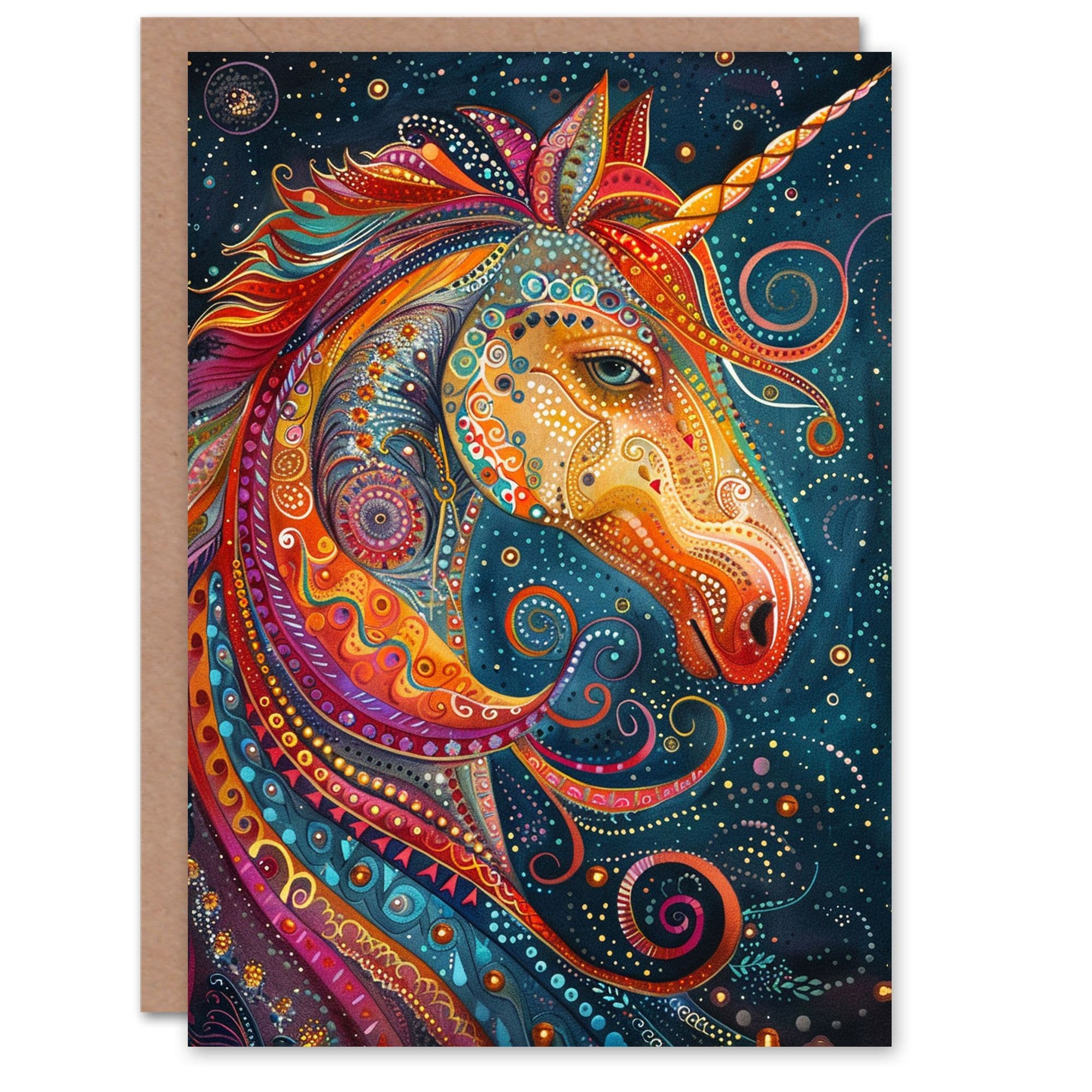Birthday Card Magical Unicorn Colourful Tribal Folk Art Pattern Son Daughter Happy Card