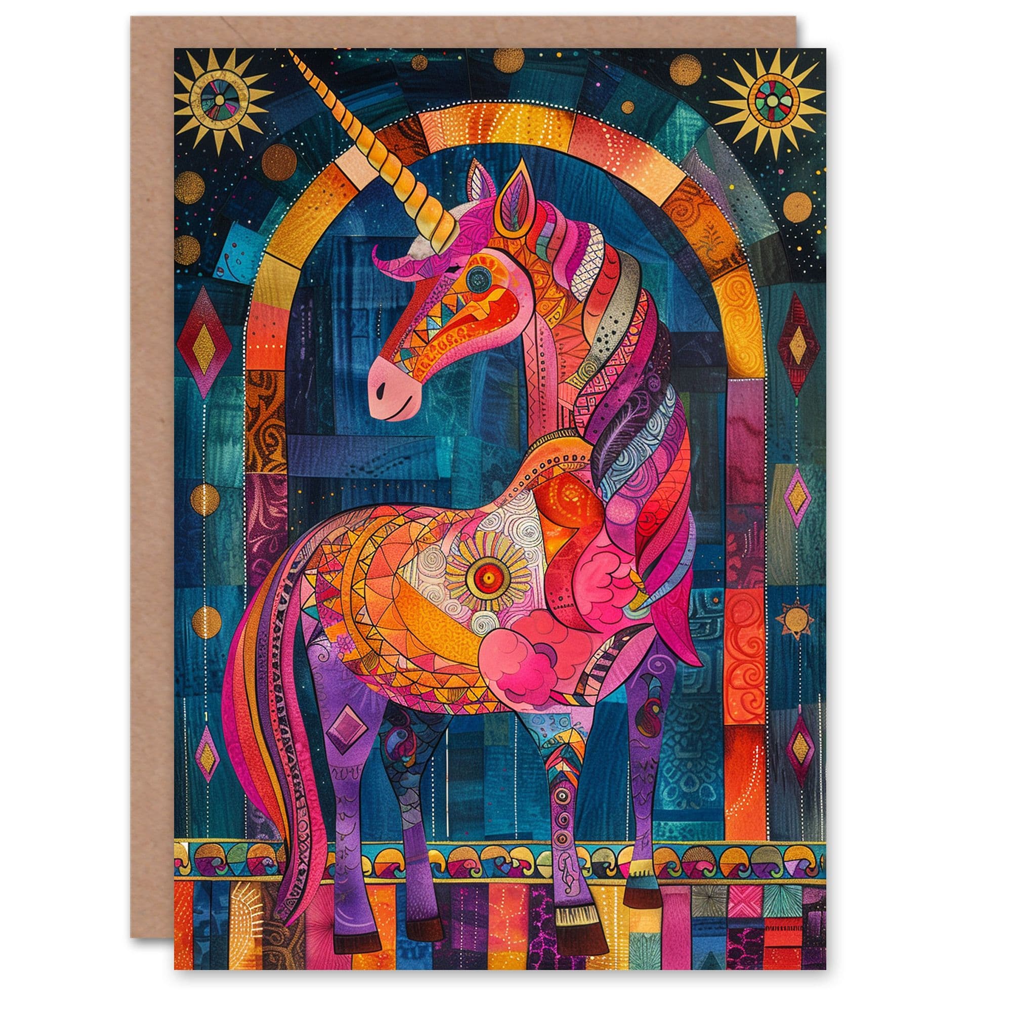 Birthday Card Magical Unicorn Colourful Pattern Art For Son Daughter Girl Boy Kids Happy Card