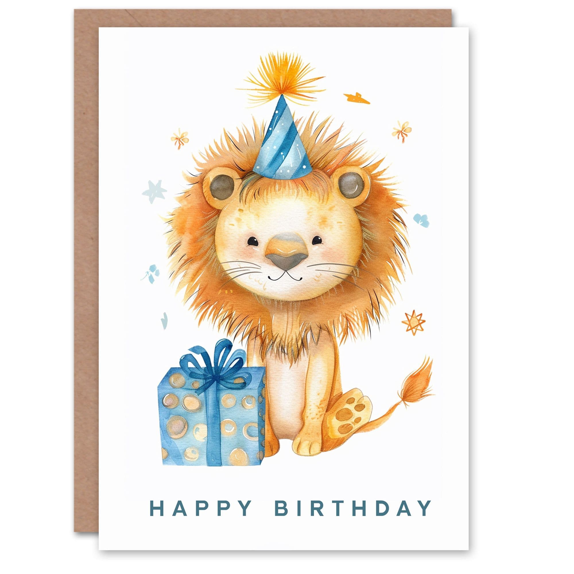 Birthday Card Cute Lion Party Hat Son Daughter Happy Card