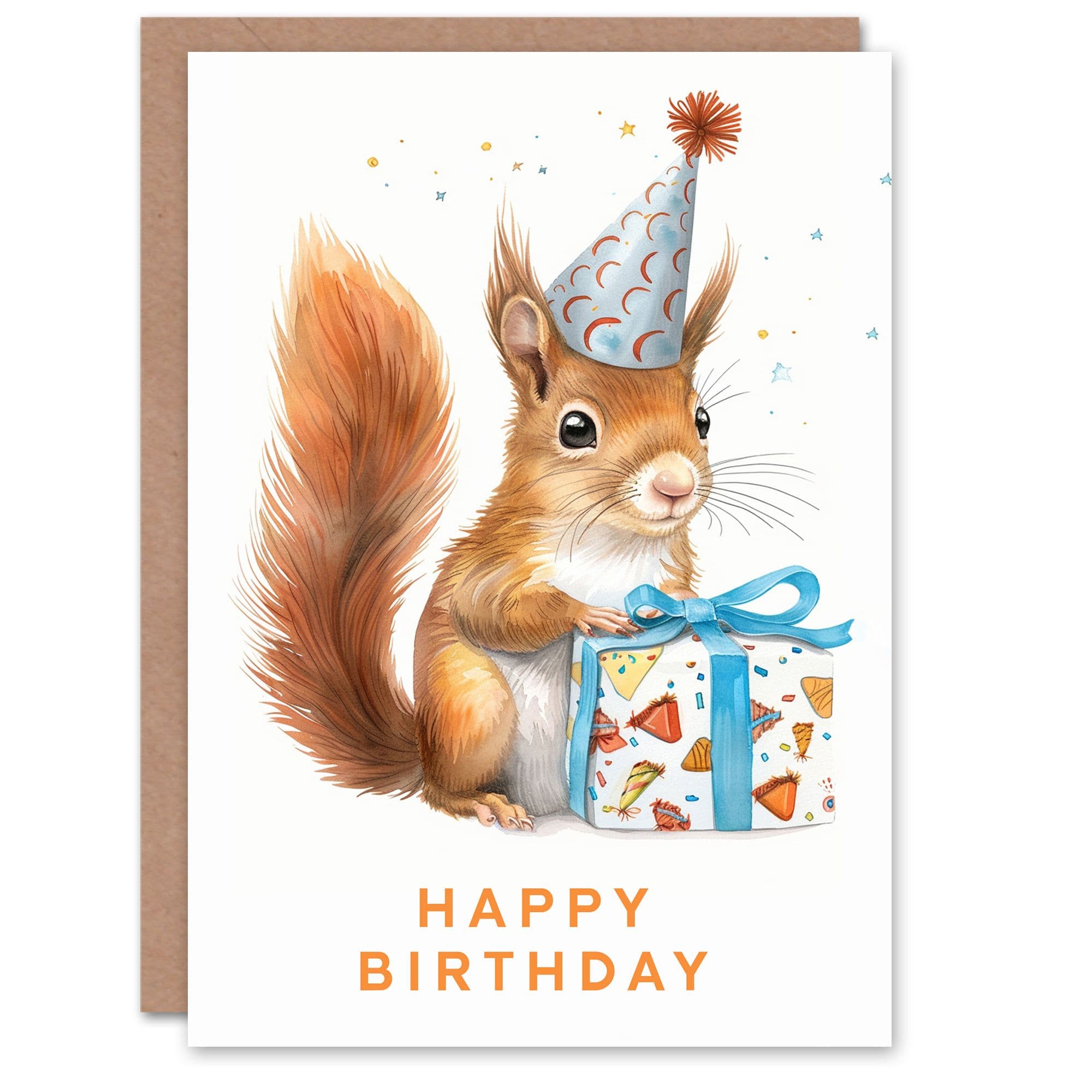 Birthday Card Cute Red Squirrel in Party Hat For Son Daughter Girl Boy Kids Happy Card