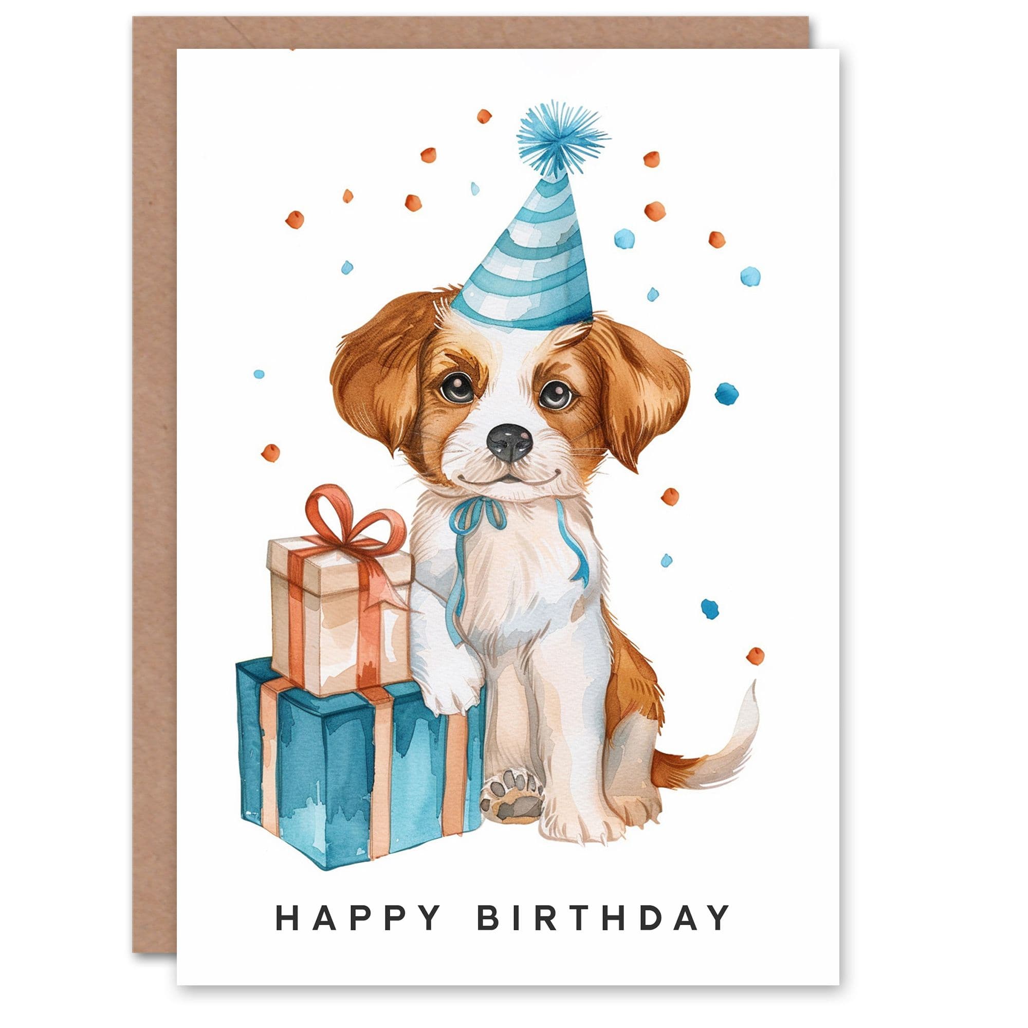Birthday Card Cute Puppy Dog Pet Party Hat Son Daughter Happy Card