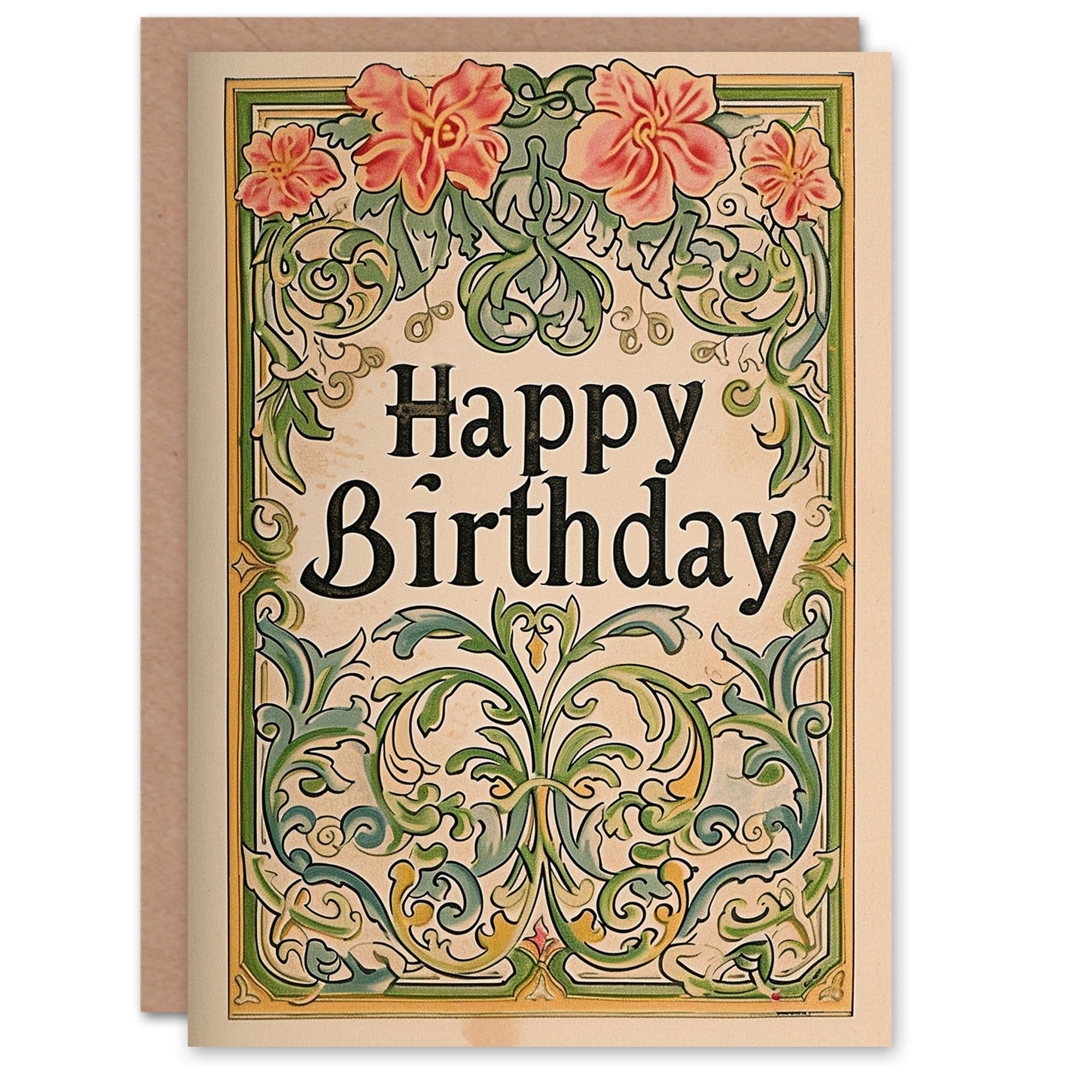 Birthday Card Vintage Arabesque Pattern Flowers Her Gran Sister Niece Daughter Wife Greeting Card