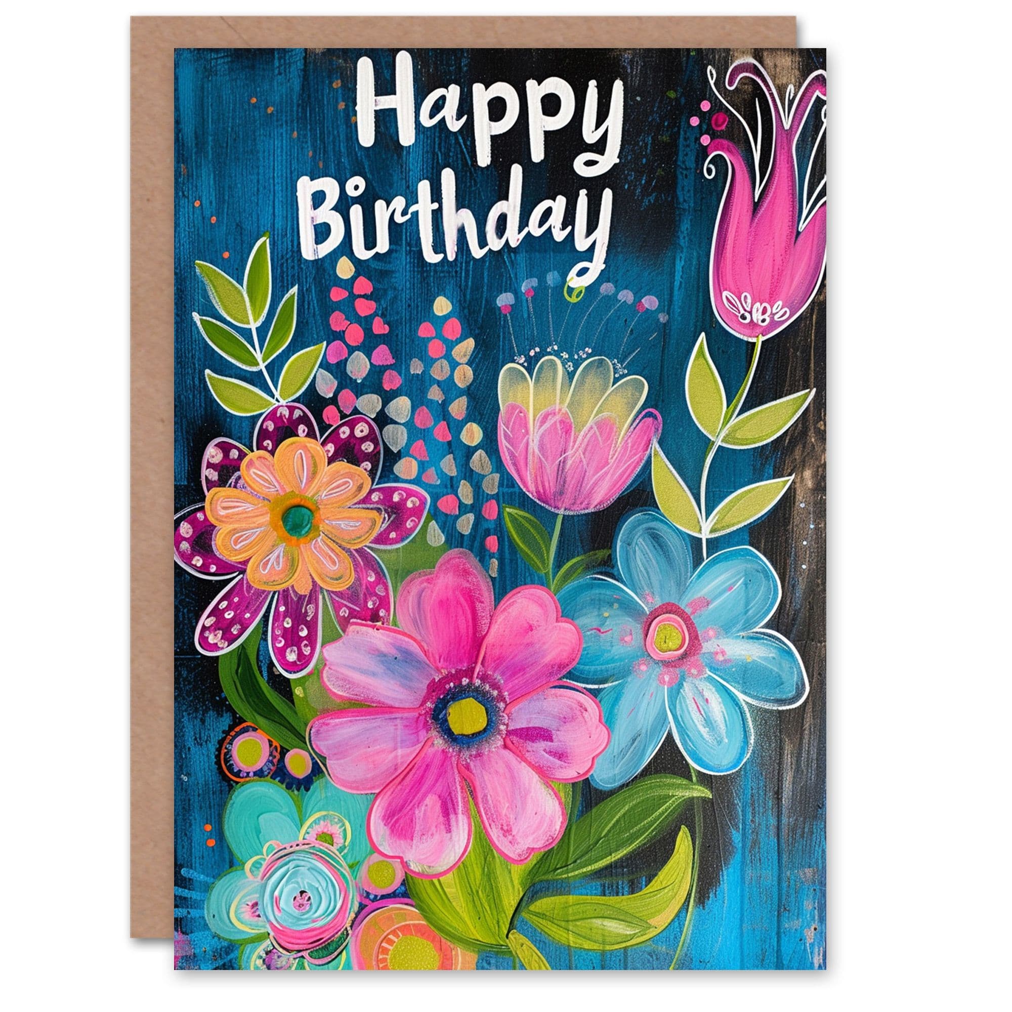 Birthday Card Vibrant Tropical Flowers Floral Painting Her Gran Sister Niece Daughter Wife Greeting Card