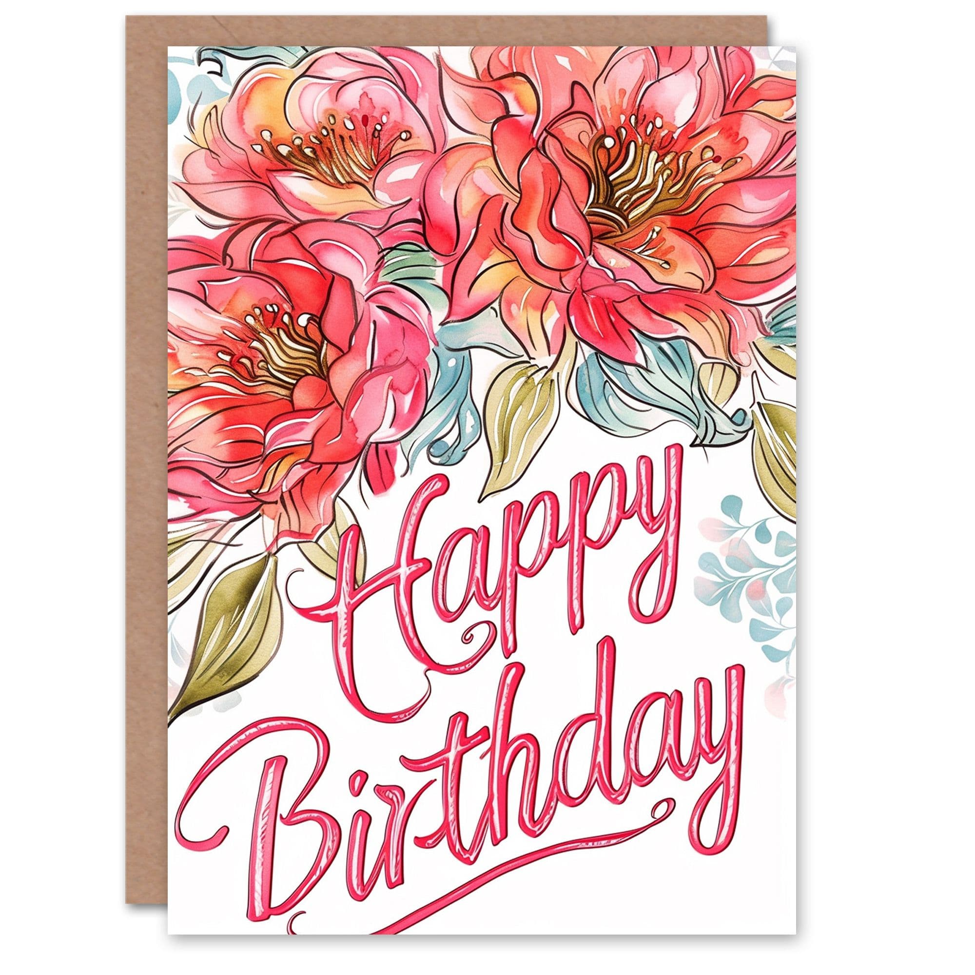Birthday Card Peonies Flowers Floral Design For Her Gran Sister Niece Daughter Wife Greeting Card