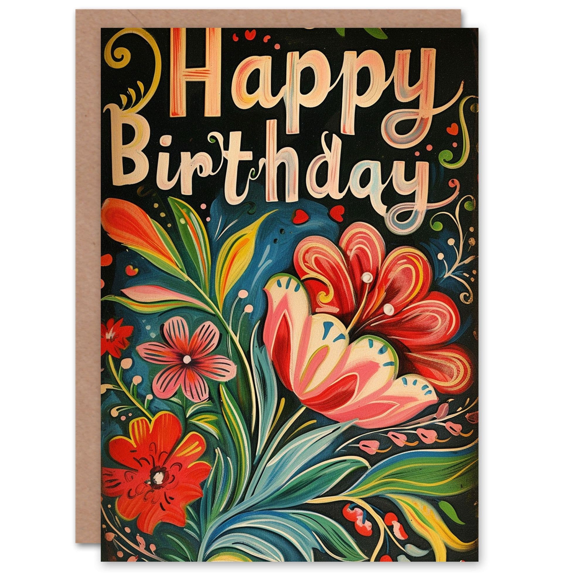 Birthday Card Tropical Flowers Floral Love Hearts For Her Gran Sister Niece Daughter Wife Greeting Card