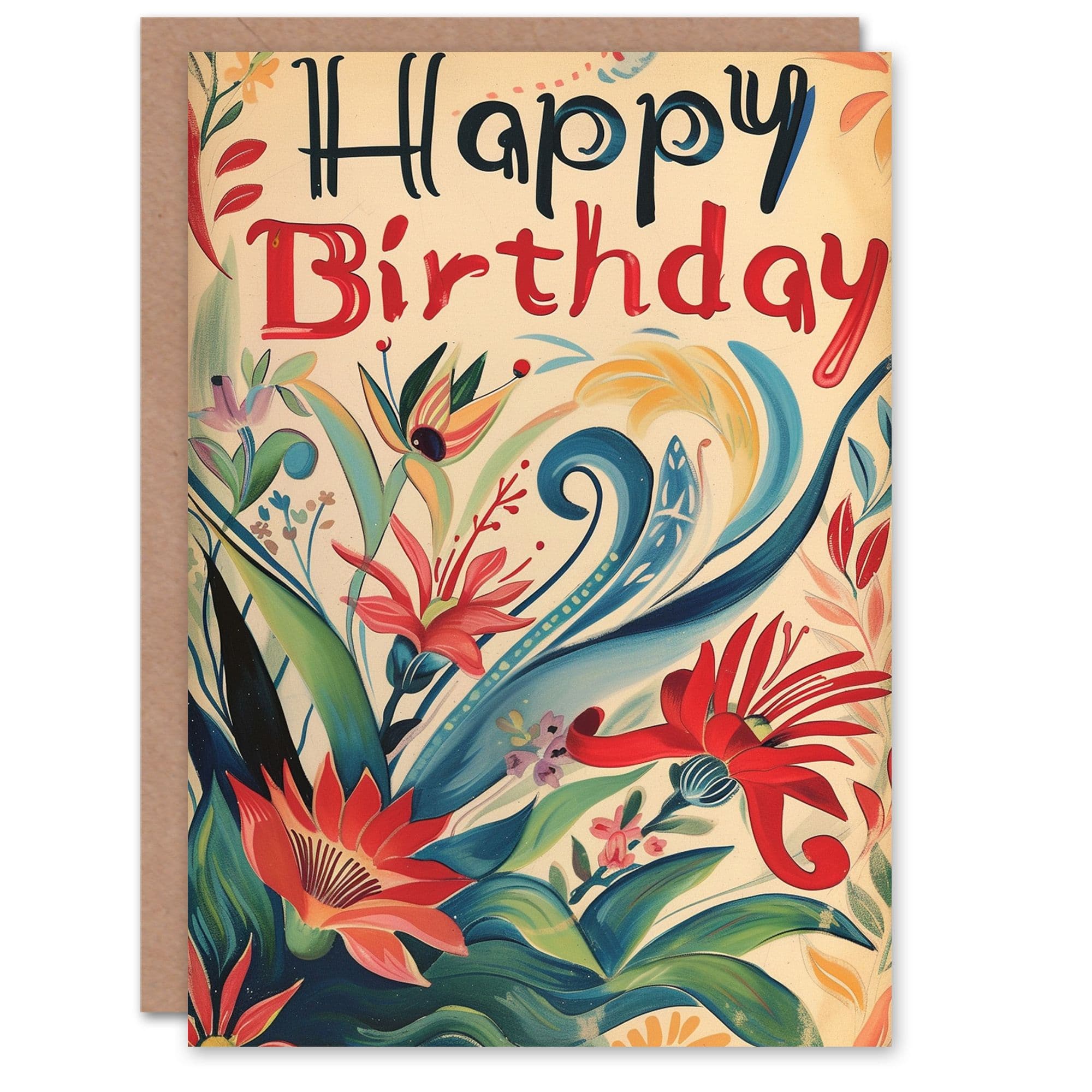 Birthday Card Exotic Flower Bouquet Floral Painting Her Gran Sister Niece Daughter Wife Greeting Card