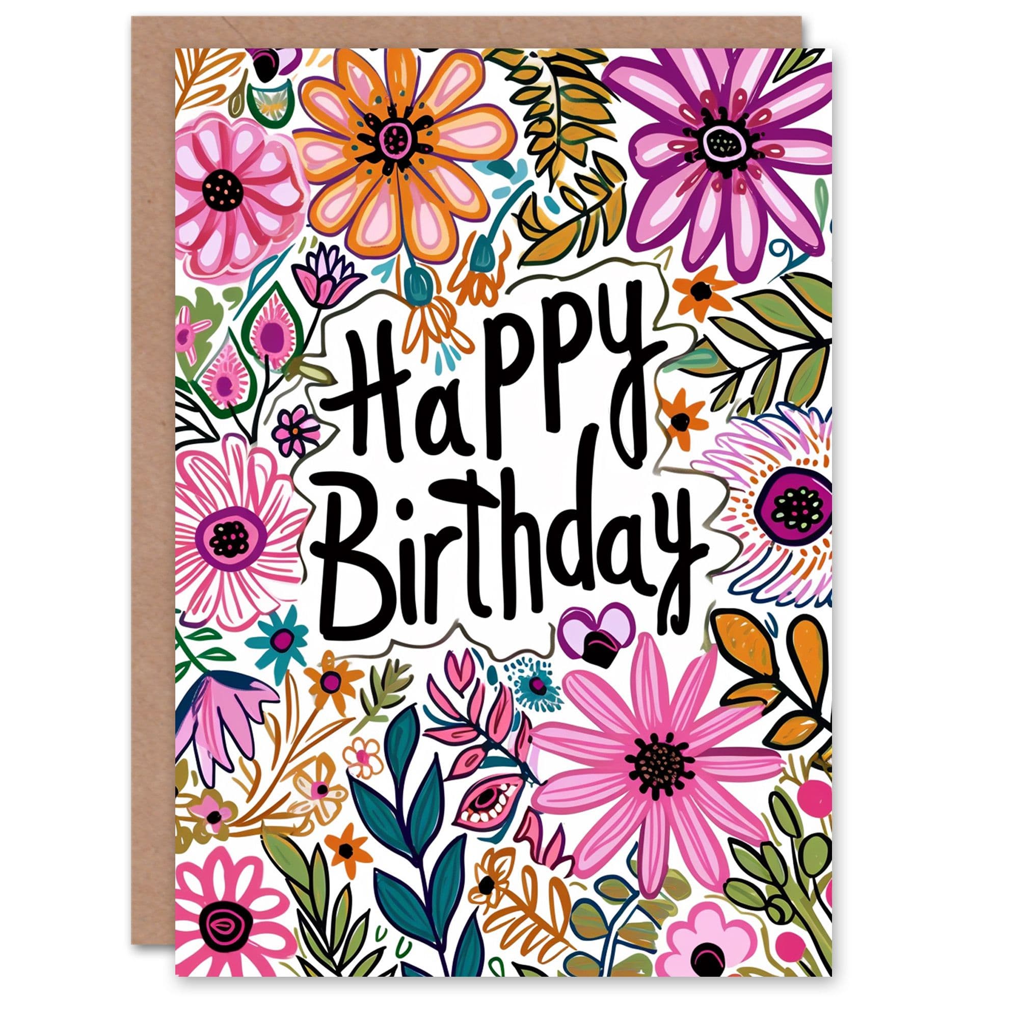Birthday Card Pink Flower Border Floral Design For Her Gran Sister Niece Daughter Wife Greeting Card