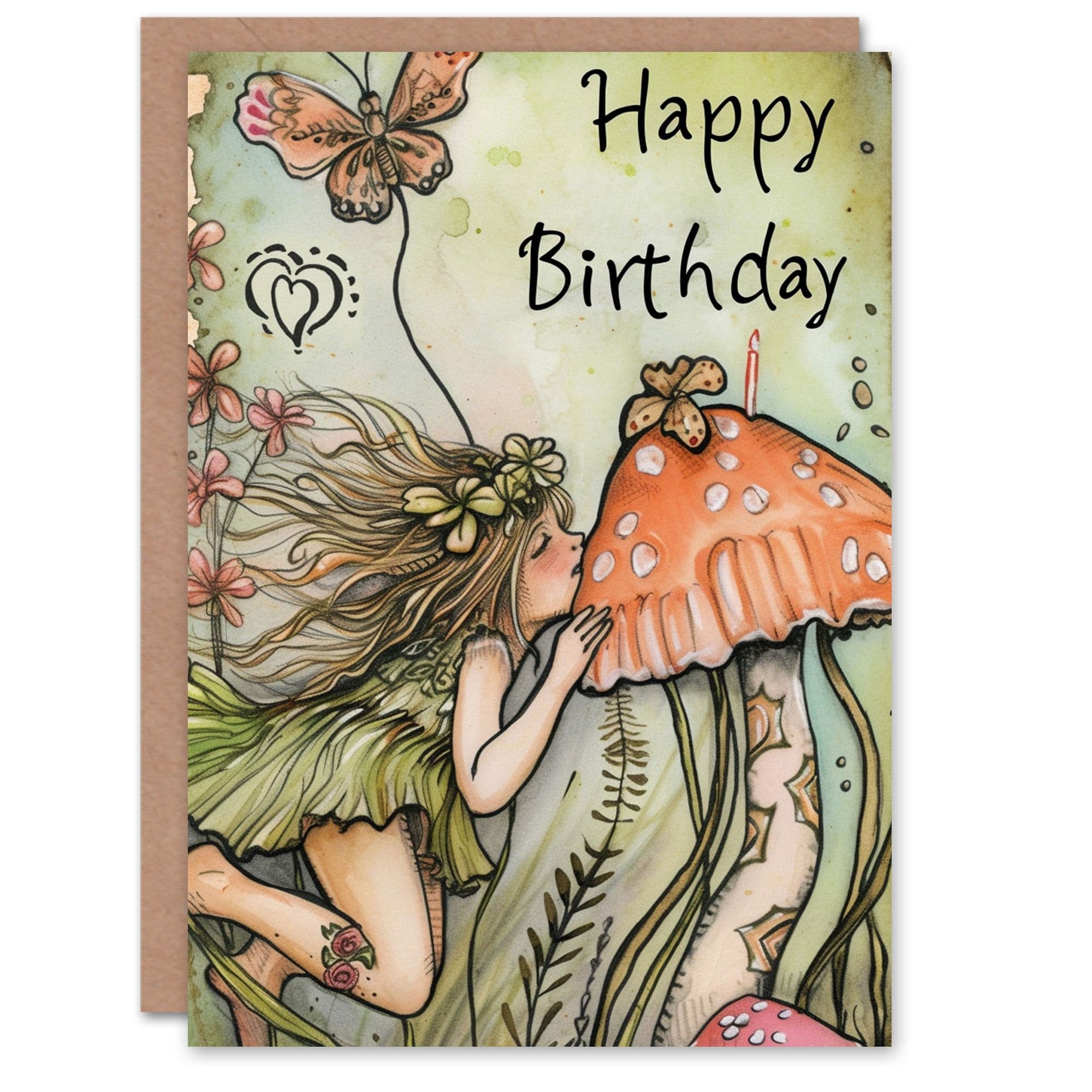 Birthday Card Pixie Fairy Mushroom Butterfly For Her Gran Sister Niece Daughter Wife Greeting Card