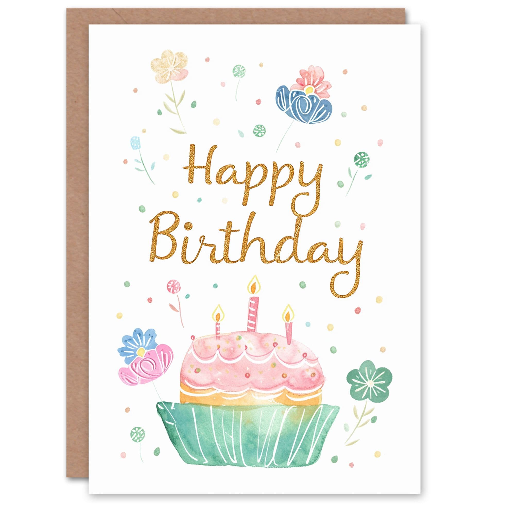 Birthday Card Muffin Cake Candles Flowers Her Gran Sister Niece Daughter Wife Greeting Card