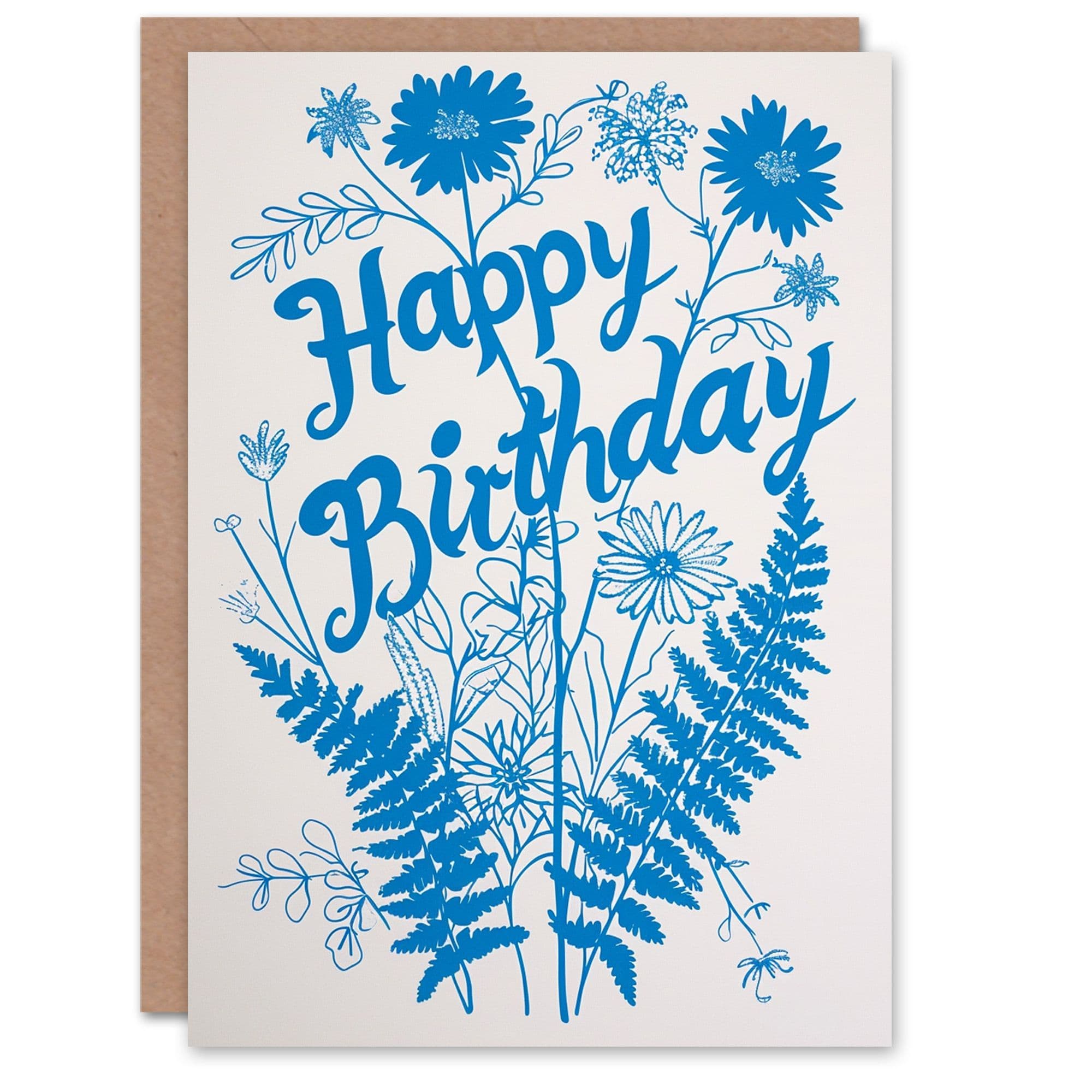 Birthday Card Blue Wild Flowers Botanical For Her Gran Sister Niece Daughter Wife Greeting Card