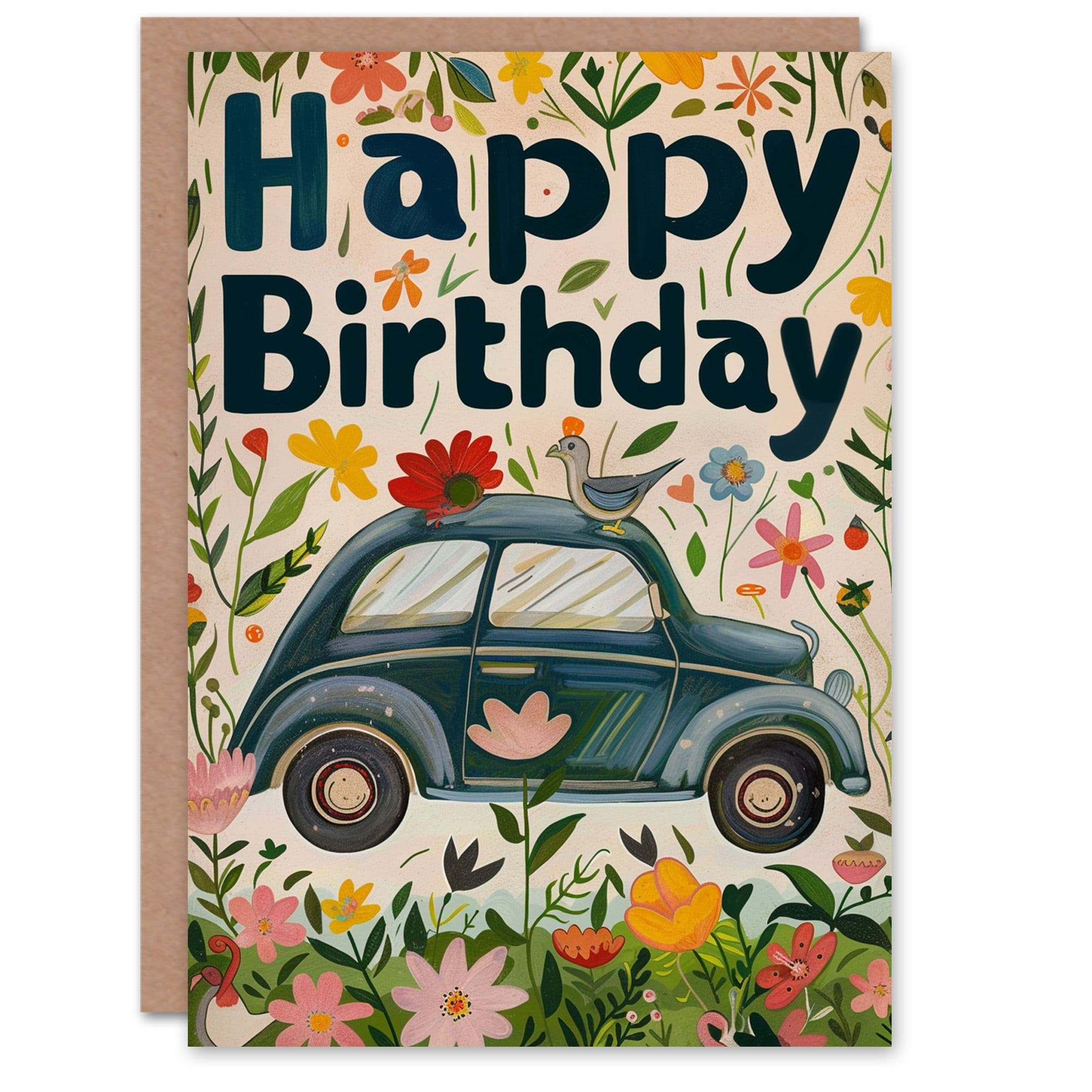 Birthday Card Mini Car Spring Flowers Her Gran Sister Niece Daughter Wife Greeting Card