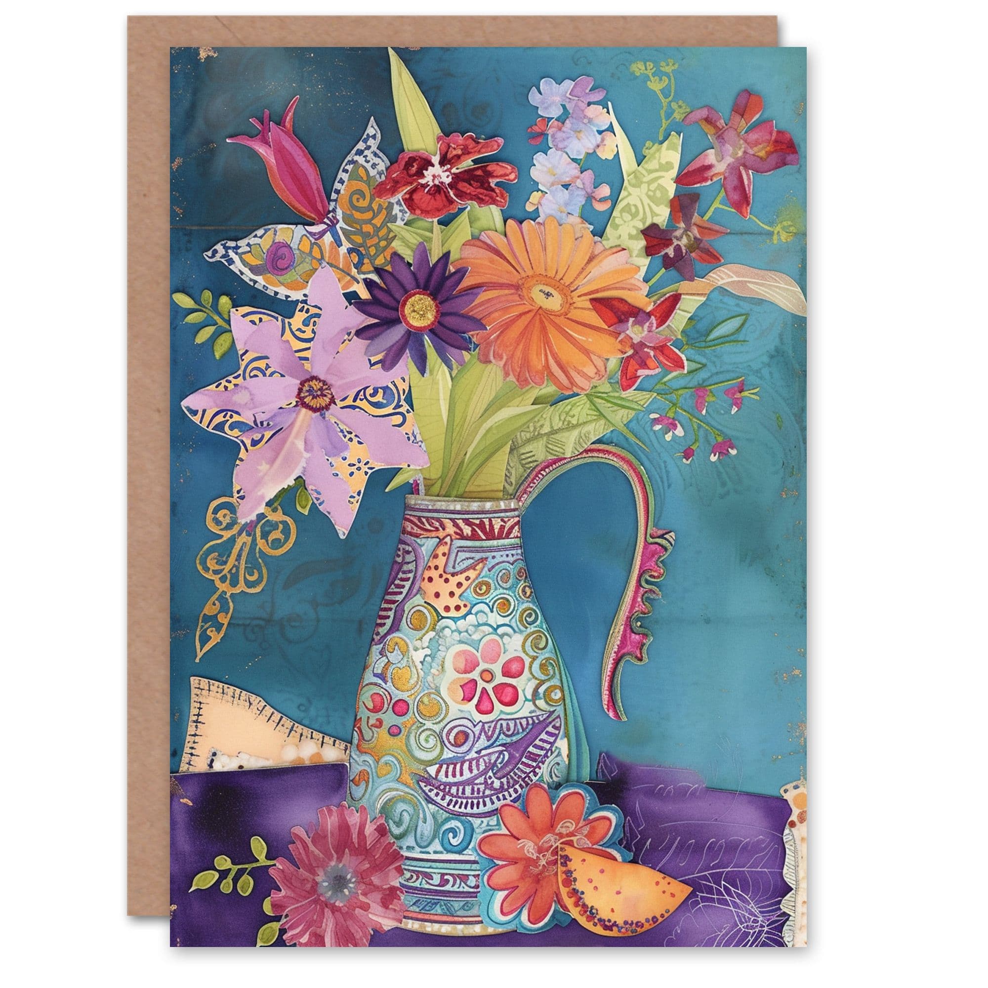 Birthday Card Exotic Flower Bouquet Ornate Vase Her Gran Sister Niece Daughter Wife Greeting Card