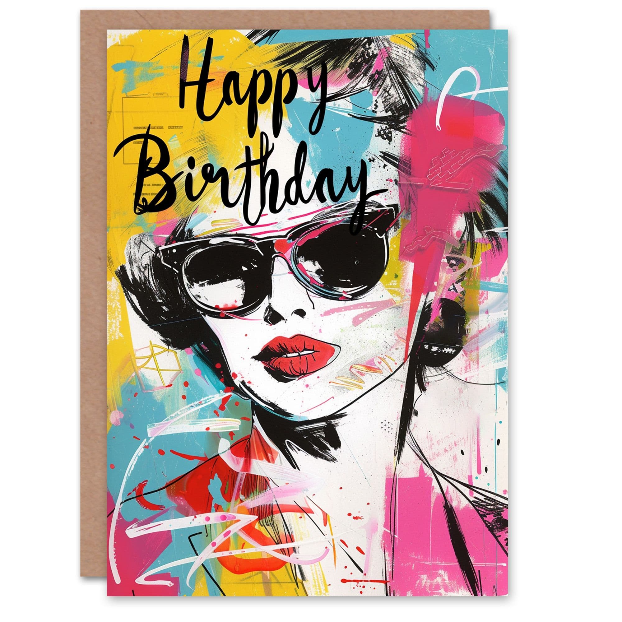 Birthday Card Lipstick Sunglasses Fashion Portrait For Her Gran Sister Niece Daughter Wife Greeting Card