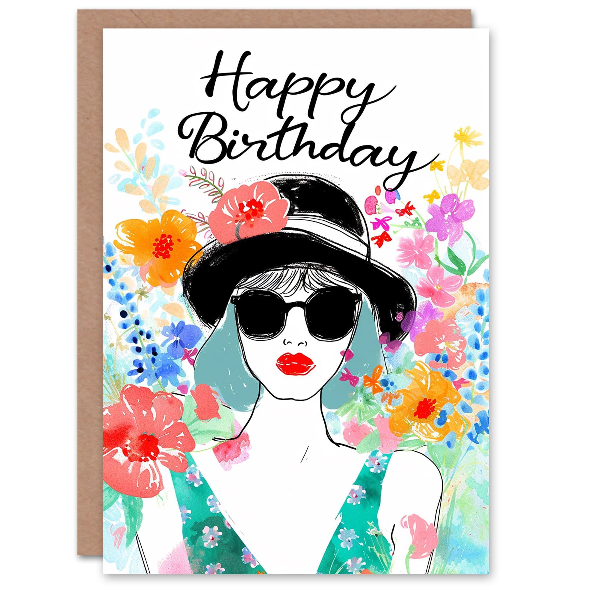 Birthday Card Spring Floral Pattern Fashion Portrait Her Gran Sister Niece Daughter Wife Greeting Card