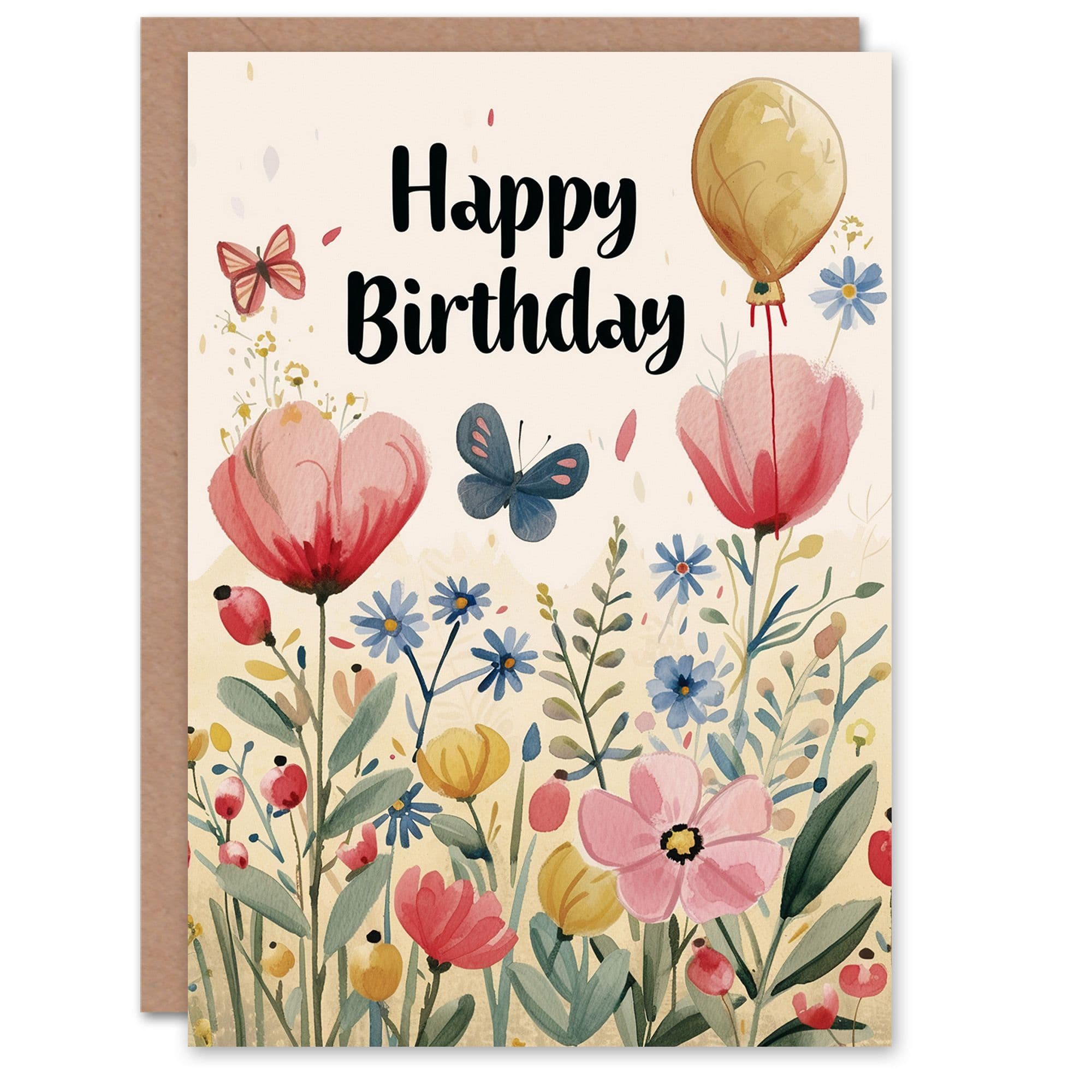 Birthday Card Spring Flower Meadow Butterflies Balloon Her Gran Sister Niece Daughter Wife Greeting Card