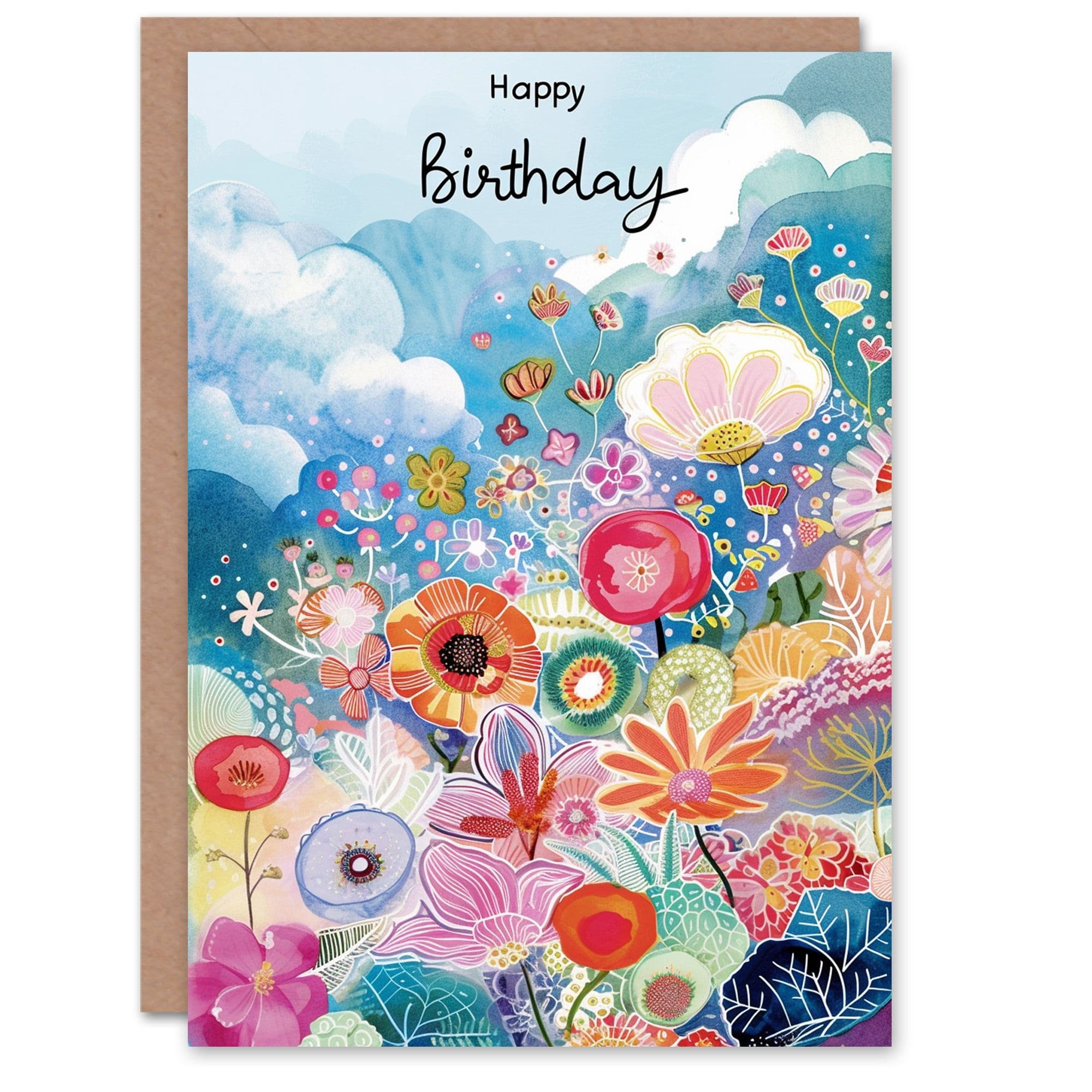 Birthday Card Dreamy Exotic Flower Meadow Painting For Her Gran Sister Niece Daughter Wife Greeting Card