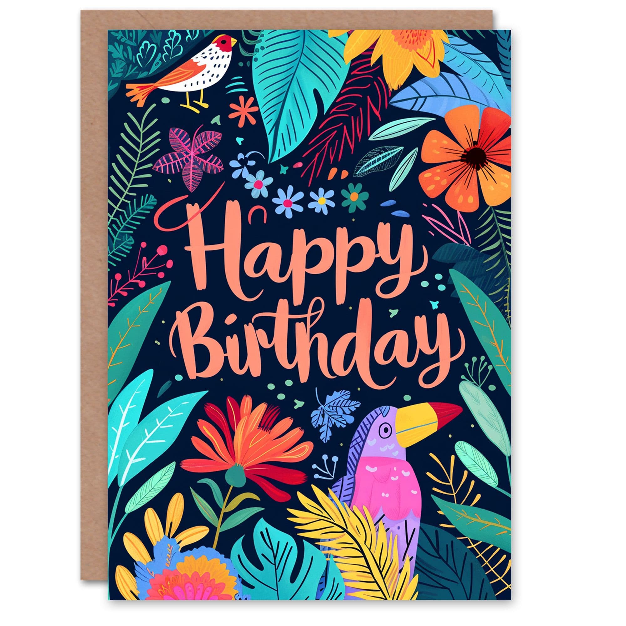 Birthday Card Tropical Birds Flowers Design Her Gran Sister Niece Daughter Wife Greeting Card