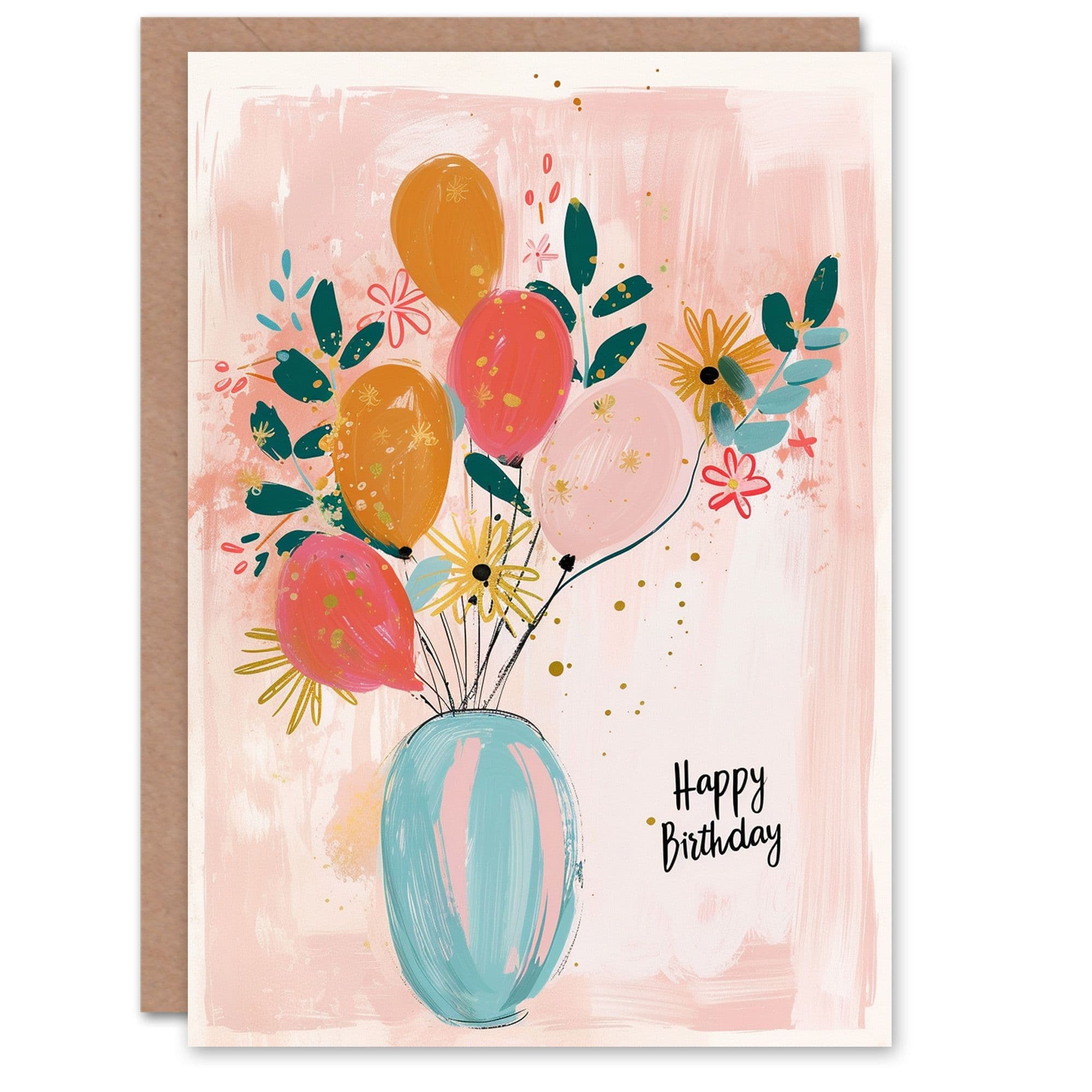 Birthday Card Balloon Flower Bouquet Vase Her Gran Sister Niece Daughter Wife Greeting Card