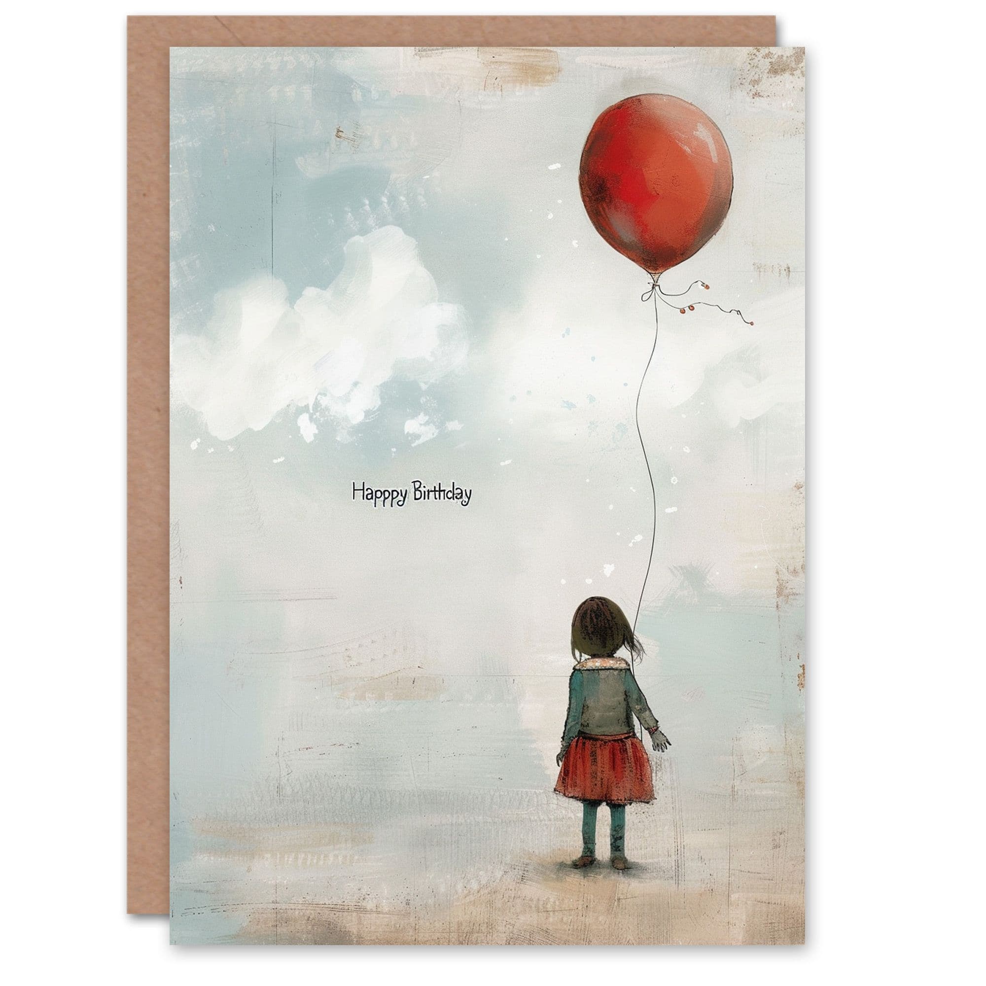 Birthday Card Little Girl with Red Balloon Painting For Her Gran Sister Niece Daughter Wife Greeting Card