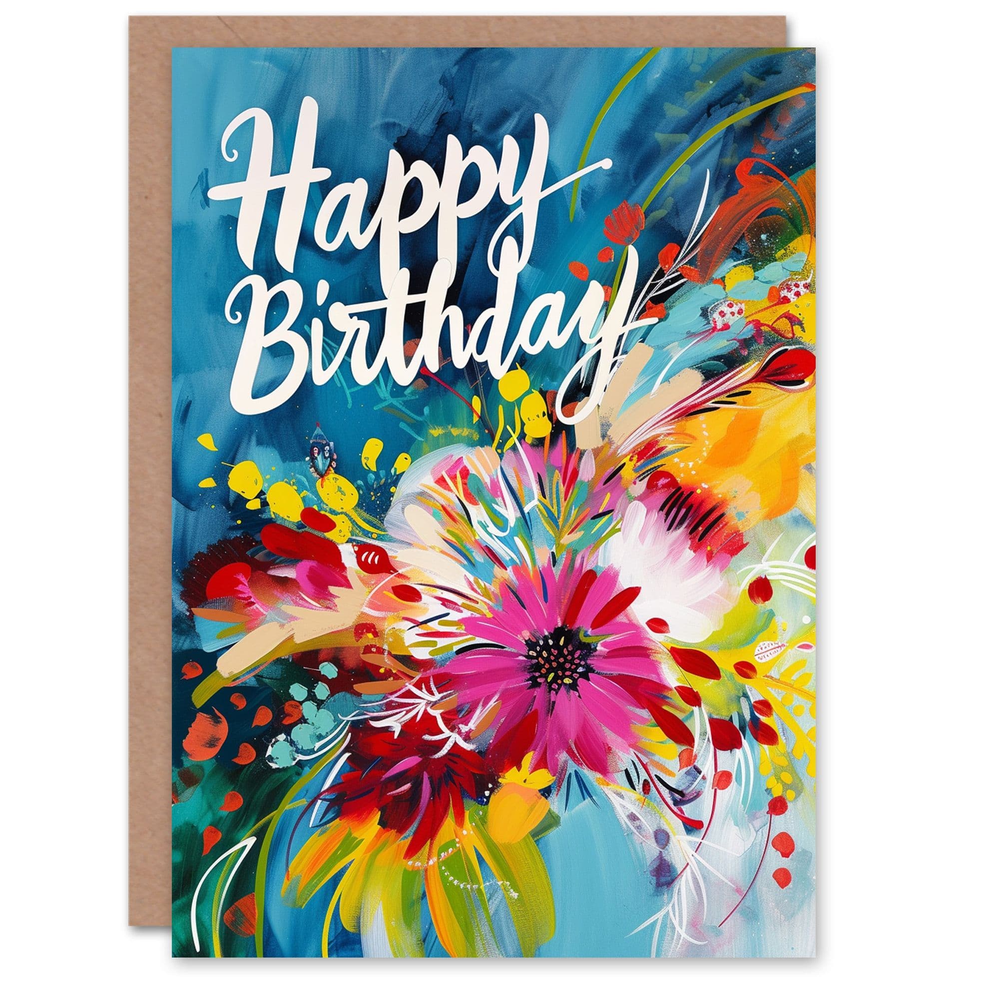 Birthday Card Vibrant Floral Abstract Flower Bouquet Her Gran Sister Niece Daughter Wife Greeting Card