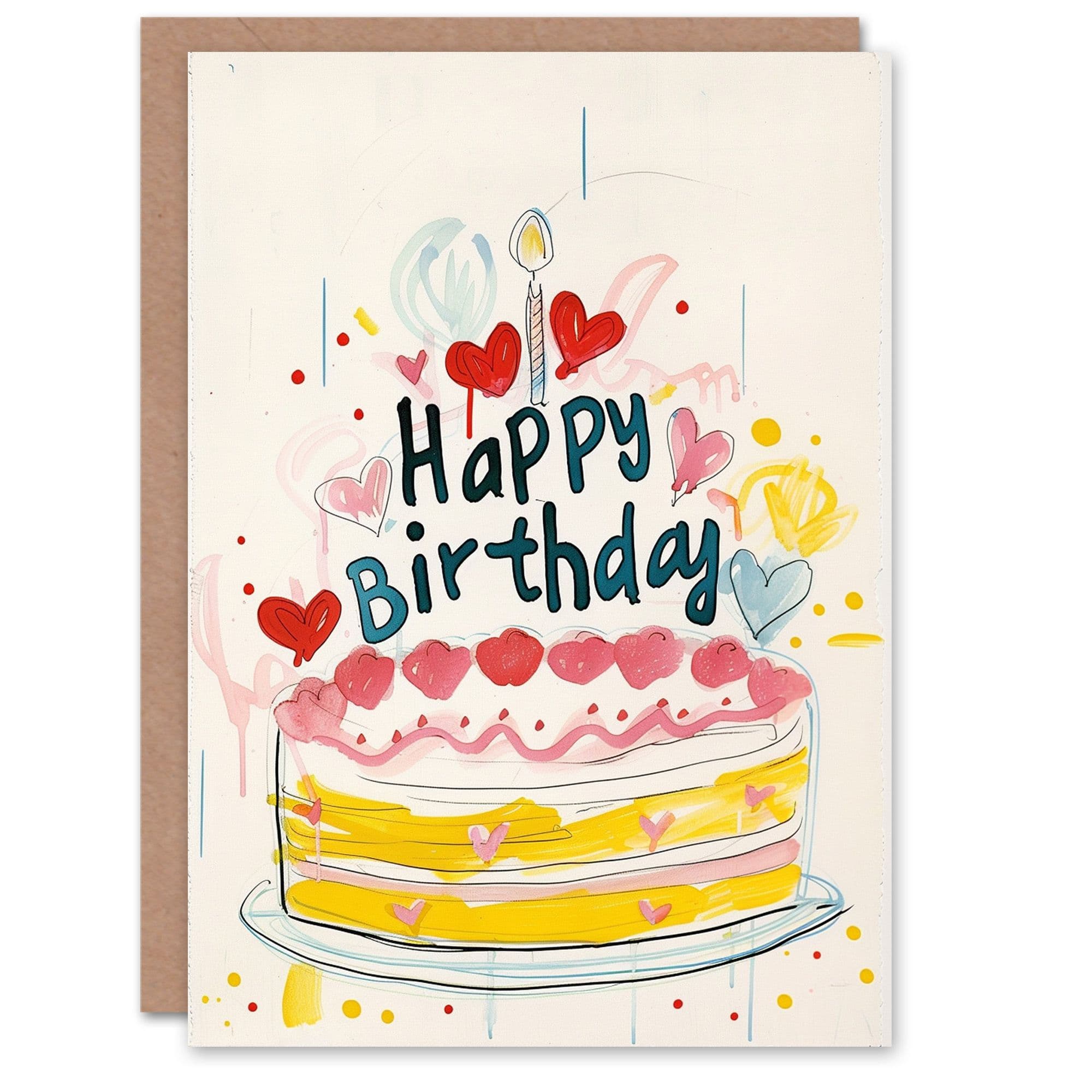 Birthday Card Bright Love Heart Cake For Her Gran Sister Niece Daughter Wife Greeting Card
