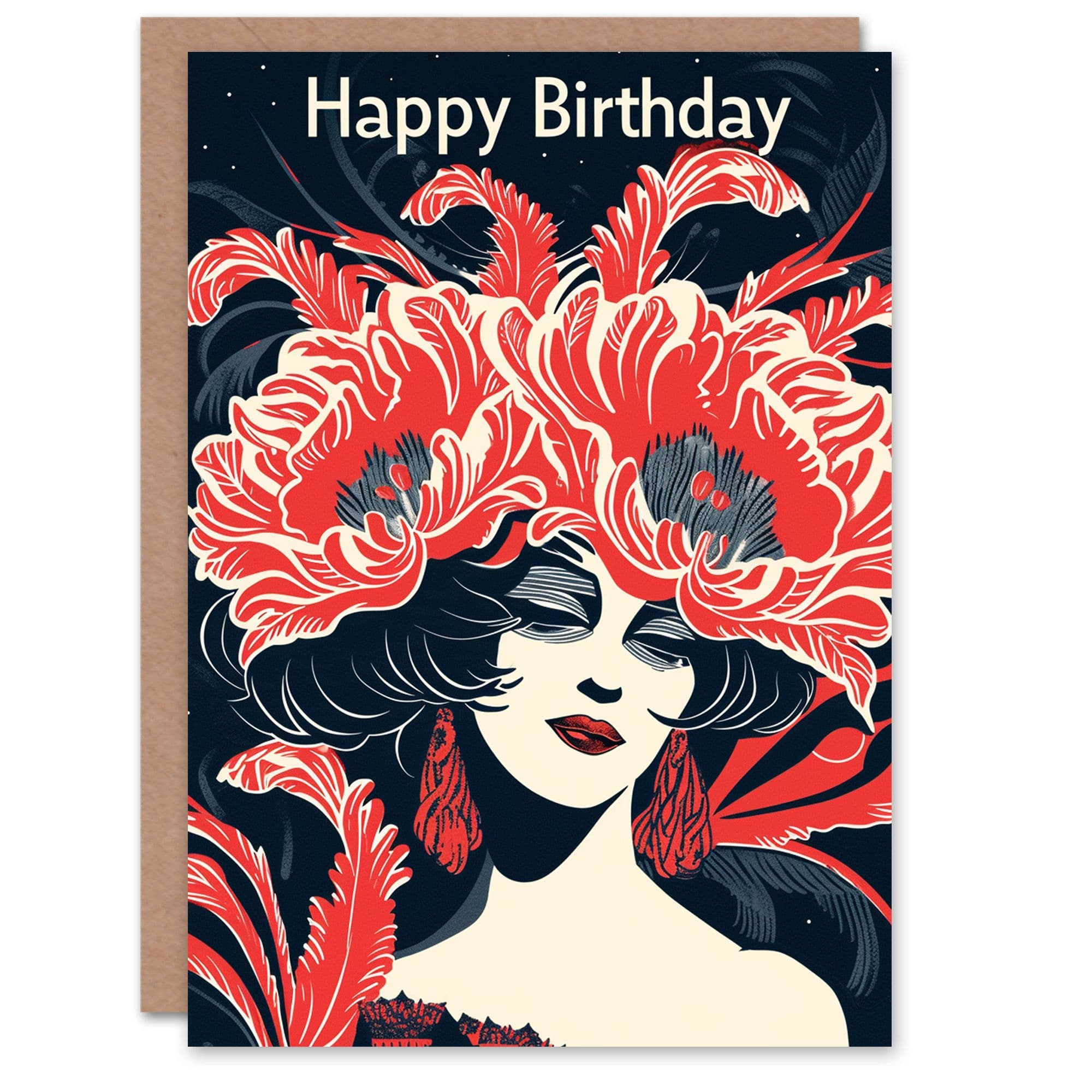 Birthday Card Can Can Dancer Flower Hat Portrait For Her Gran Sister Niece Daughter Wife Greeting Card