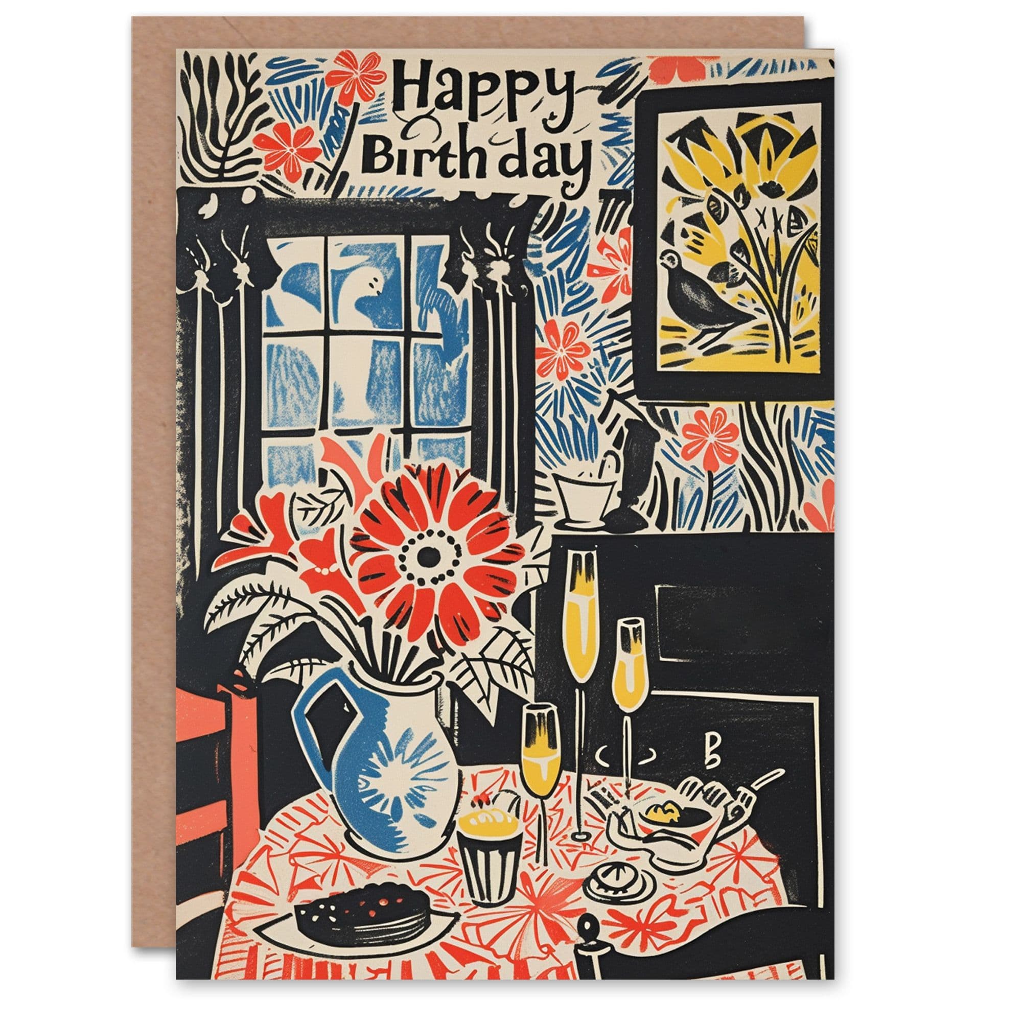 Birthday Card Brunch Drinks Floral Tea Room Painting Her Gran Sister Niece Daughter Wife Greeting Card