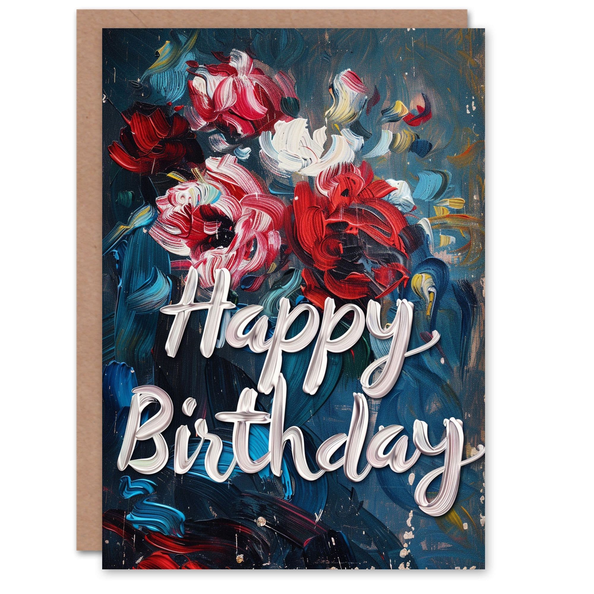 Birthday Card Abstract Roses Flower Bouquet Oil Painting For Her Gran Sister Niece Daughter Wife Greeting Card