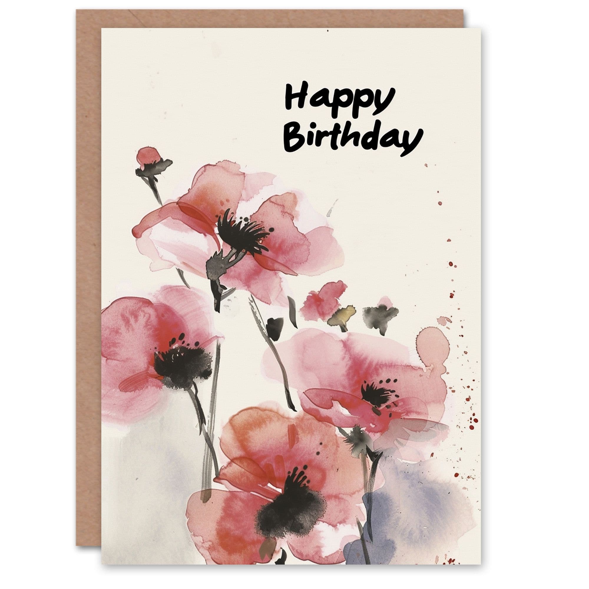 Birthday Card Red Anemone Flowers Floral Watercolour For Her Gran Sister Niece Daughter Wife Greeting Card