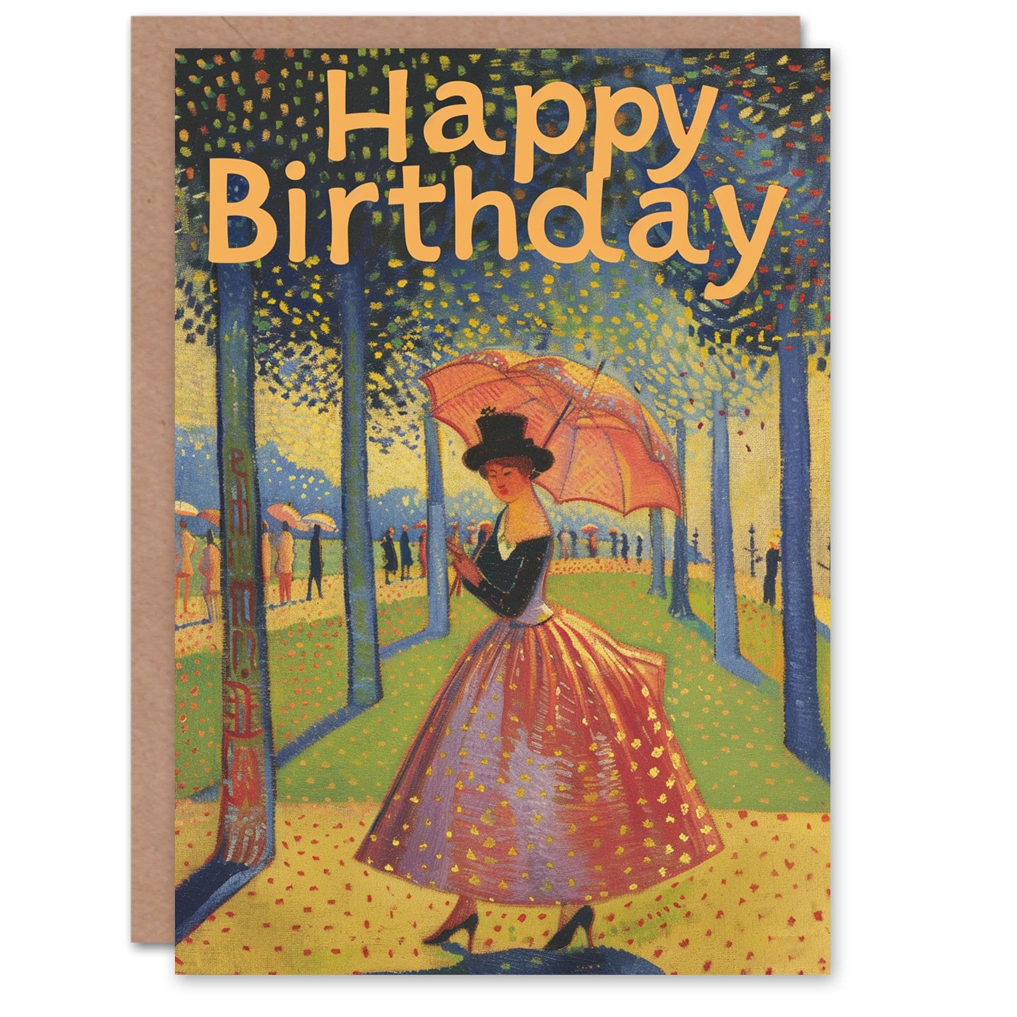 Birthday Card Afternoon Sun with Umbrella Pointillism For Her Gran Sister Niece Daughter Wife Greeting Card
