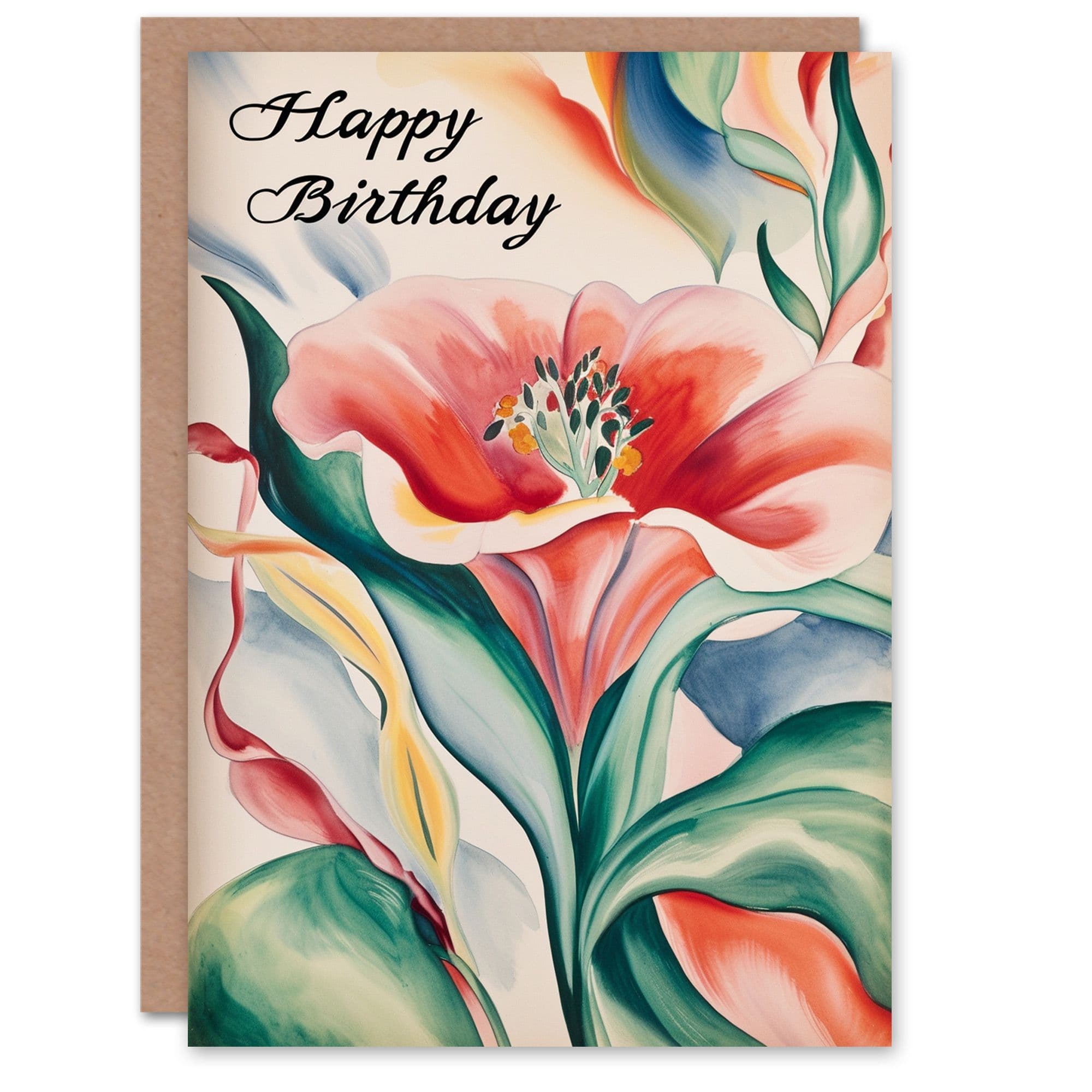 Birthday Card Abstract Lily Flower Floral Watercolour Her Gran Sister Niece Daughter Wife Greeting Card