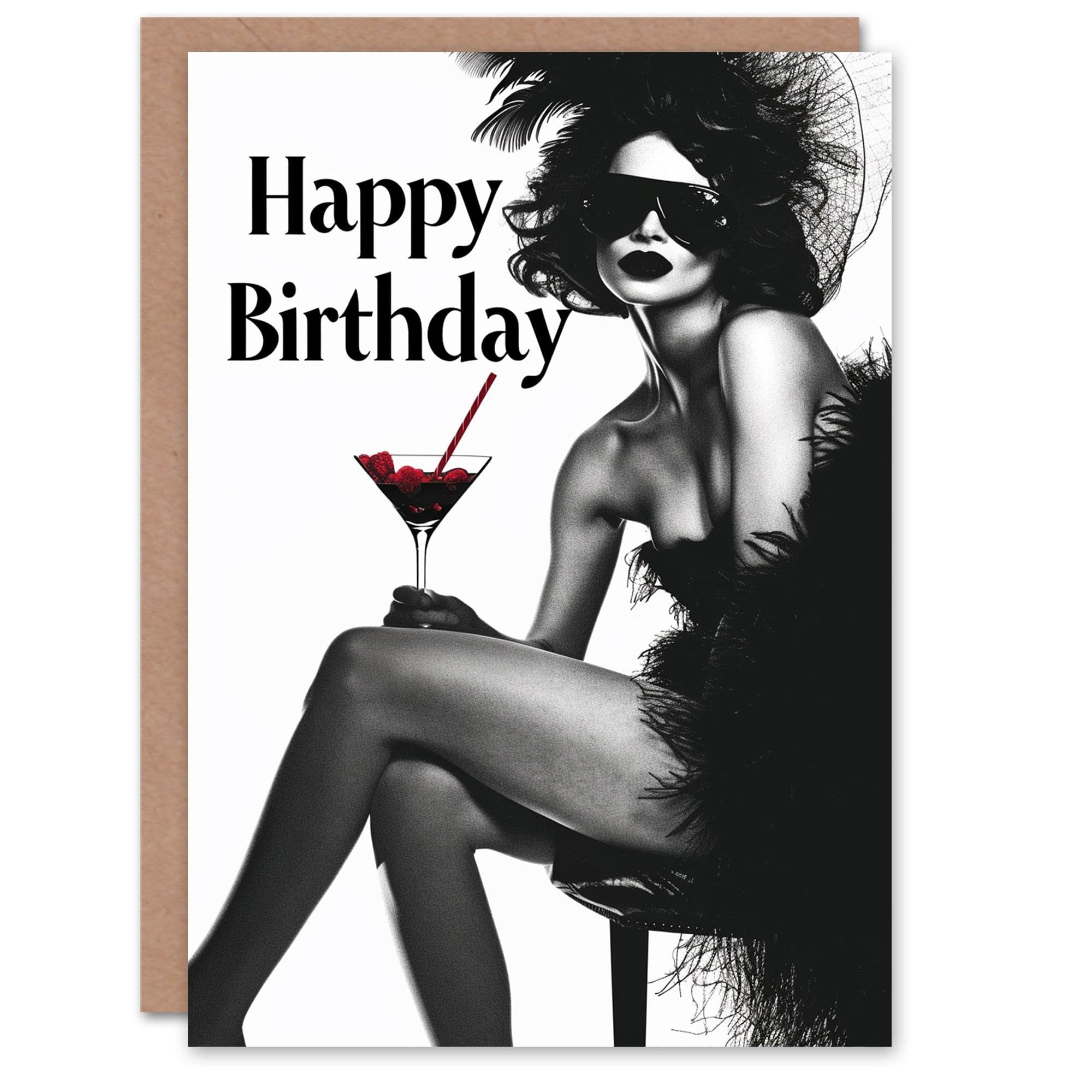 Birthday Card Cool Burlesque Showgirl Cocktail Her Gran Sister Niece Daughter Wife Greeting Card