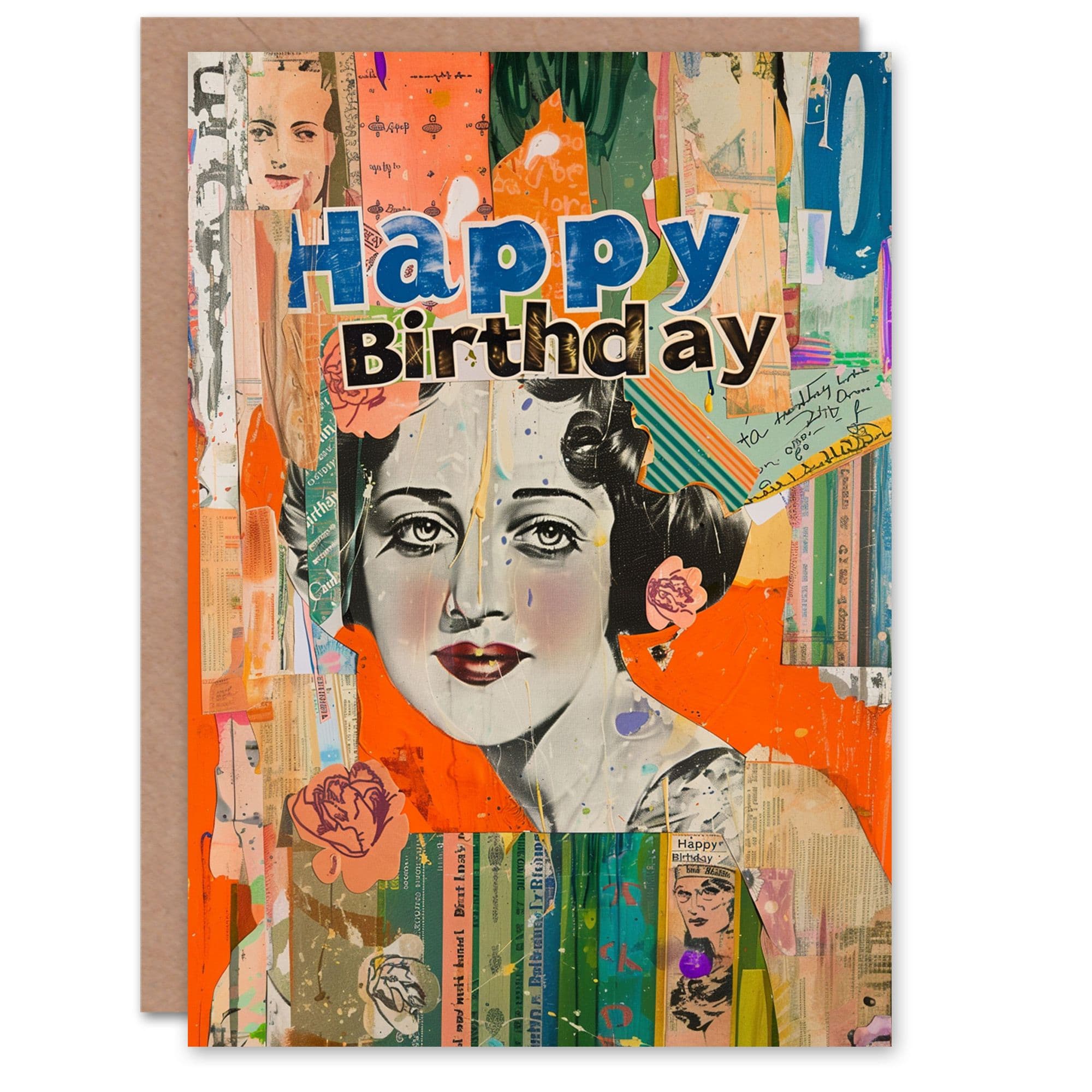 Birthday Card Colourful Vintage Scrapbook Collage For Her Gran Sister Niece Daughter Wife Greeting Card