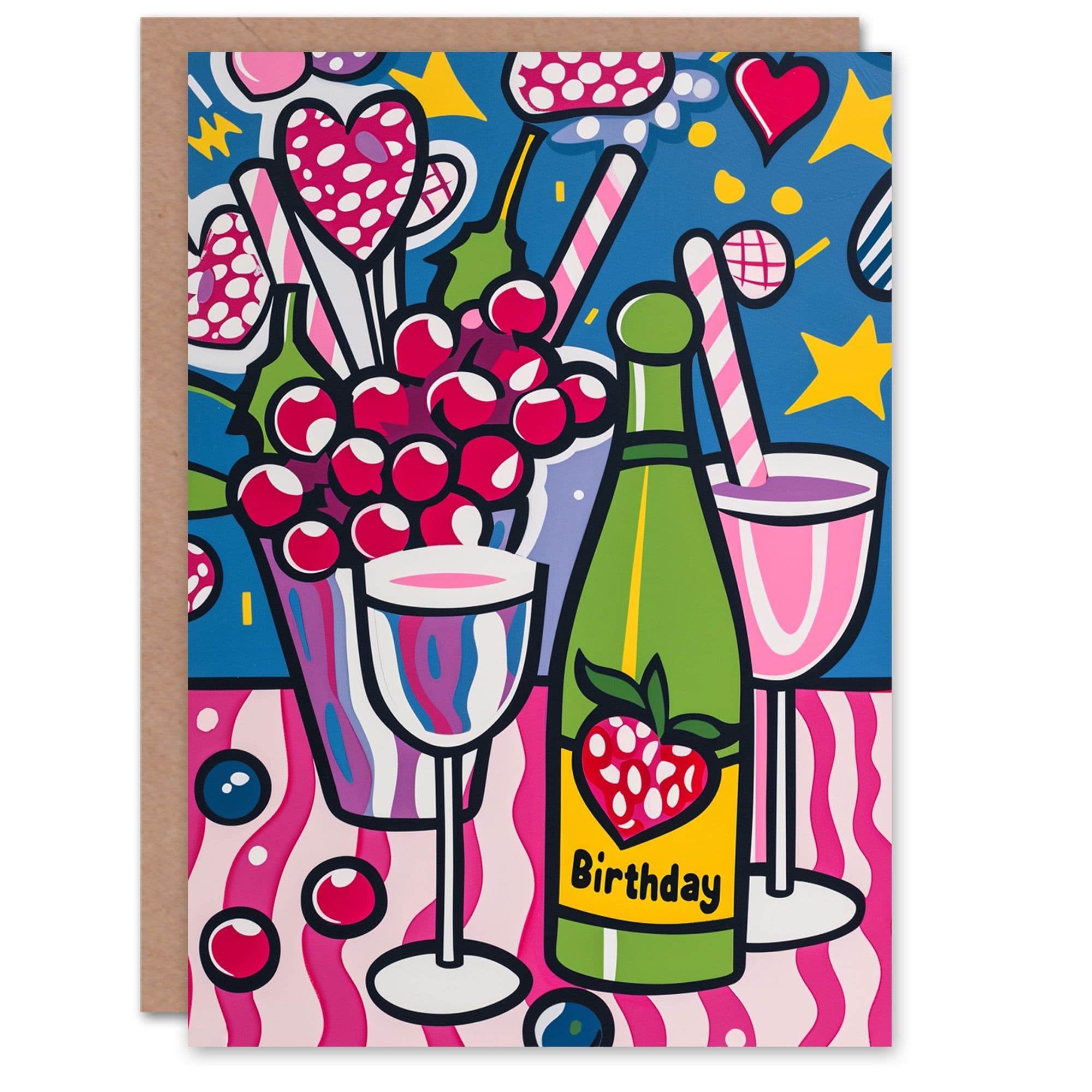 Birthday Card Fruit Cocktail Party Daiquiri Love Heart Pop Art For Her Gran Sister Niece Daughter Wife Greeting Card