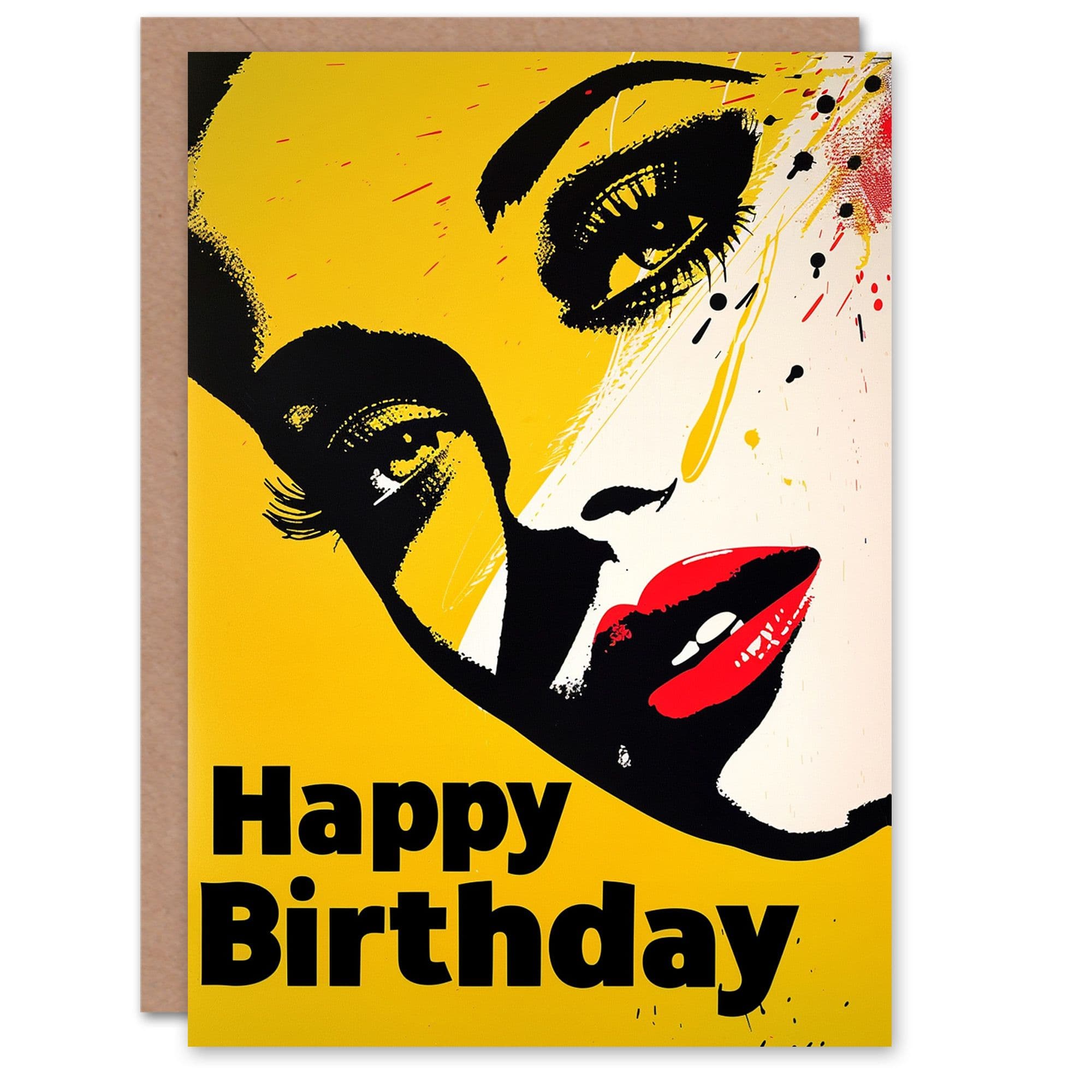 Birthday Card Red Lips Lipstick Modern Beauty Portrait For Her Gran Sister Niece Daughter Wife Greeting Card