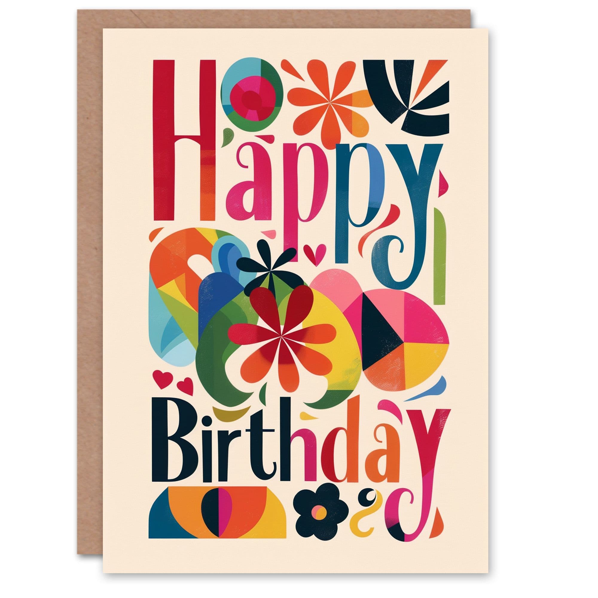 Birthday Card Colourful Abstract Geometric Floral Design For Her Gran Sister Niece Daughter Wife Greeting Card