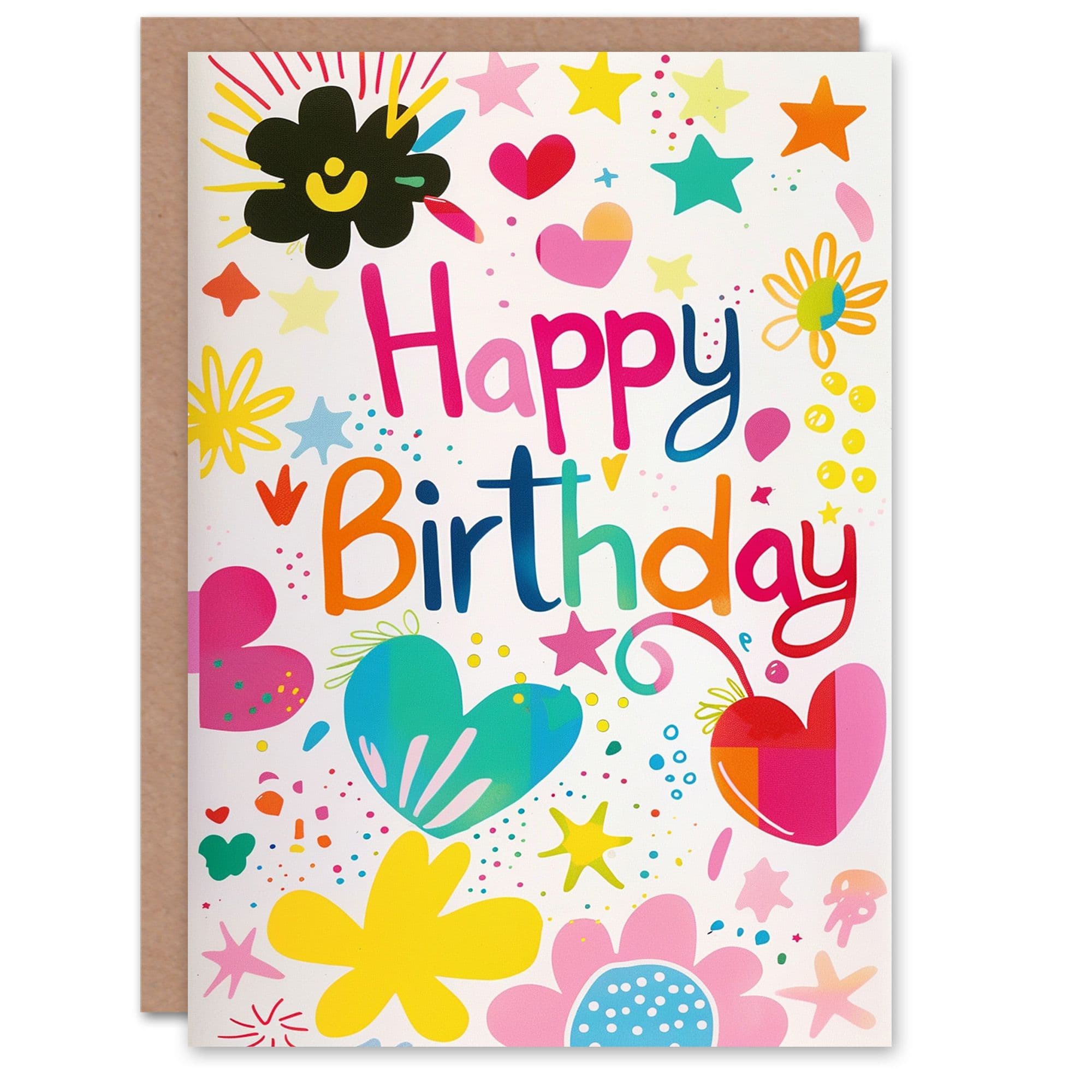 Birthday Card Bright Flower Star Love Heart Pattern Her Gran Sister Niece Daughter Wife Greeting Card